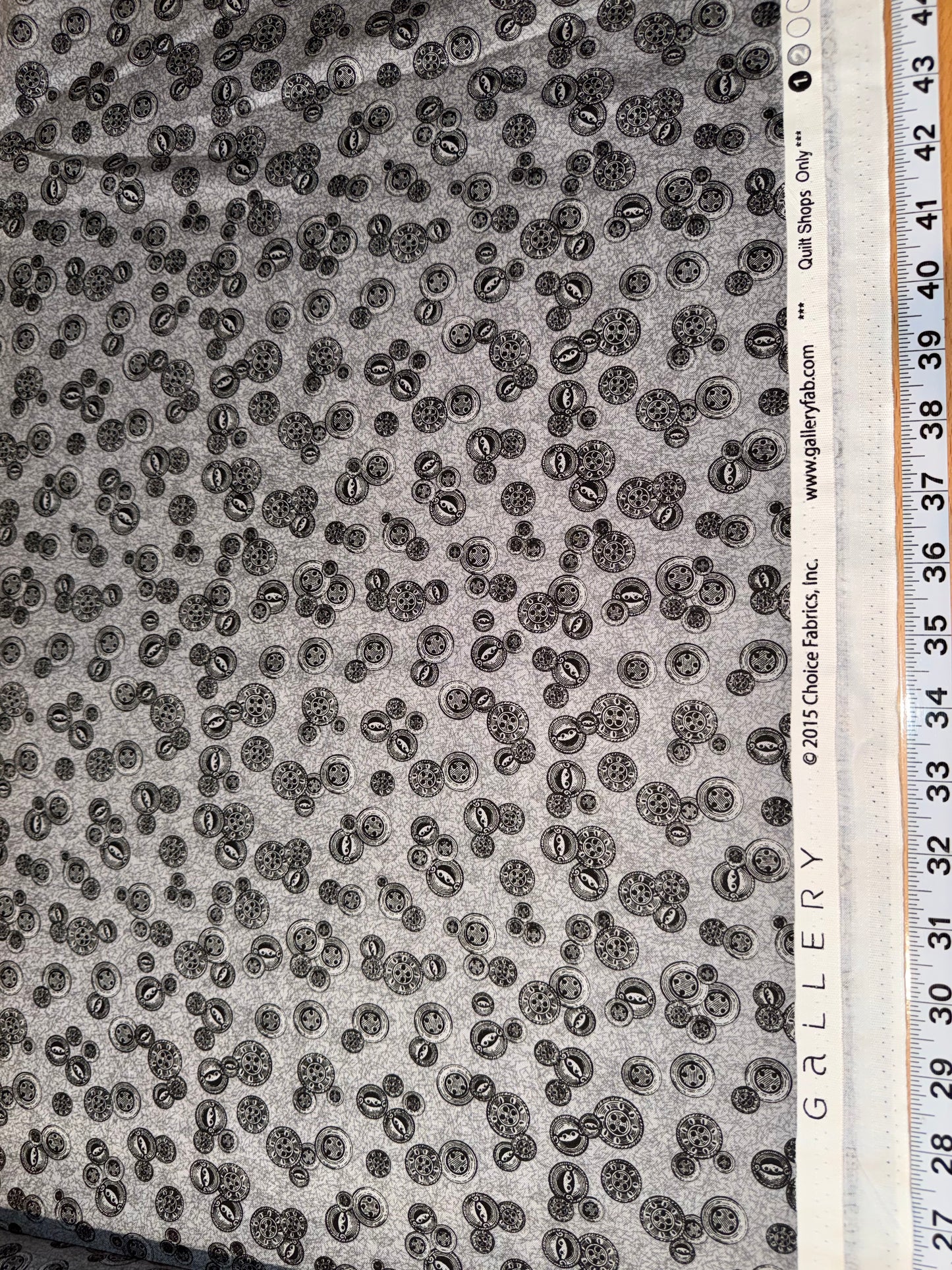Gallery Fabrics Vintage Sewing Buttons Quilting Cotton Fabric – Gray Button Toss Print – 44/45" Wide