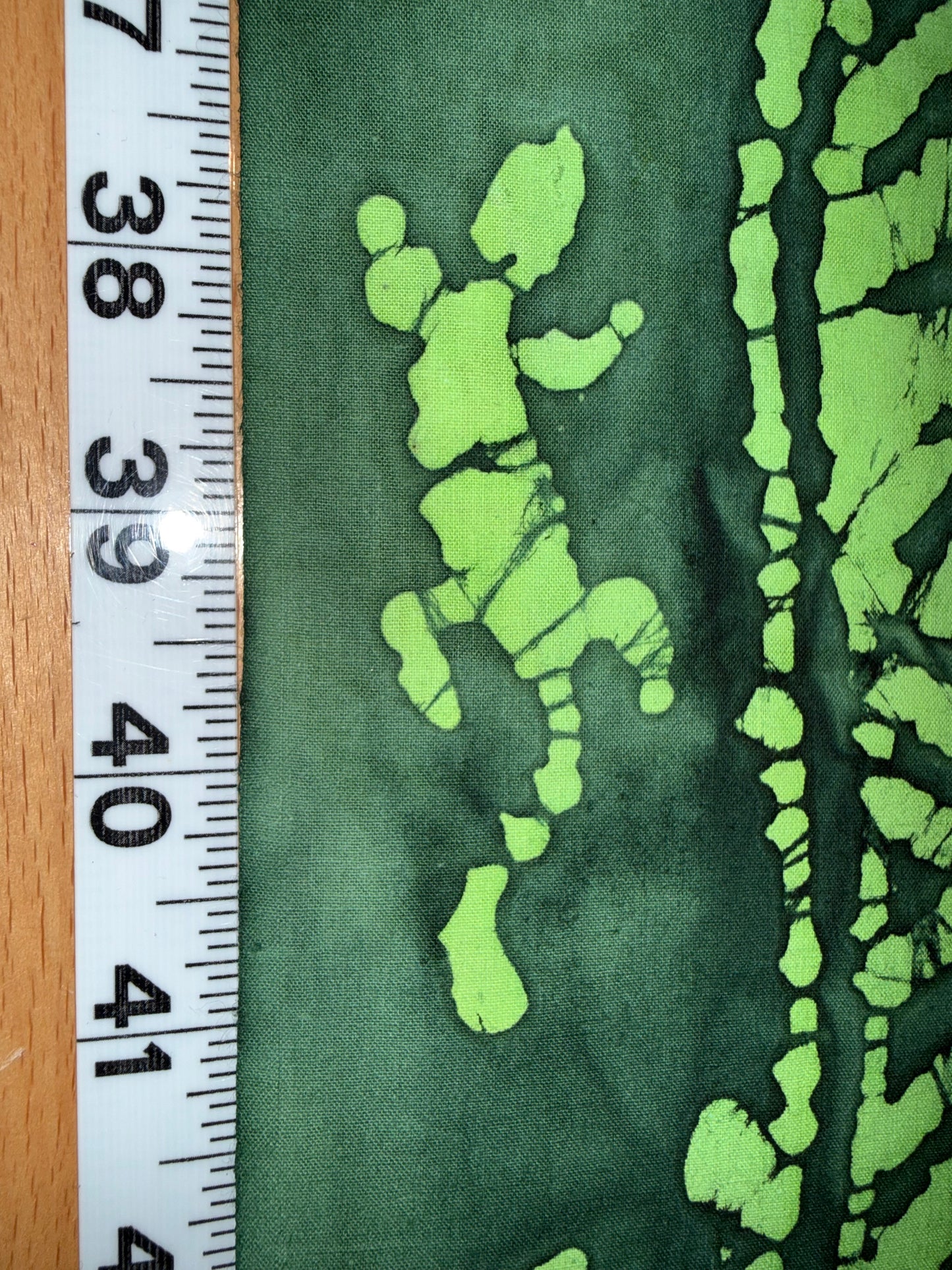 Green Tribal Batik Cotton Fabric – 44/45" Wide – Unbranded Artisan Quilt Cotton with Geometric Stripe Design