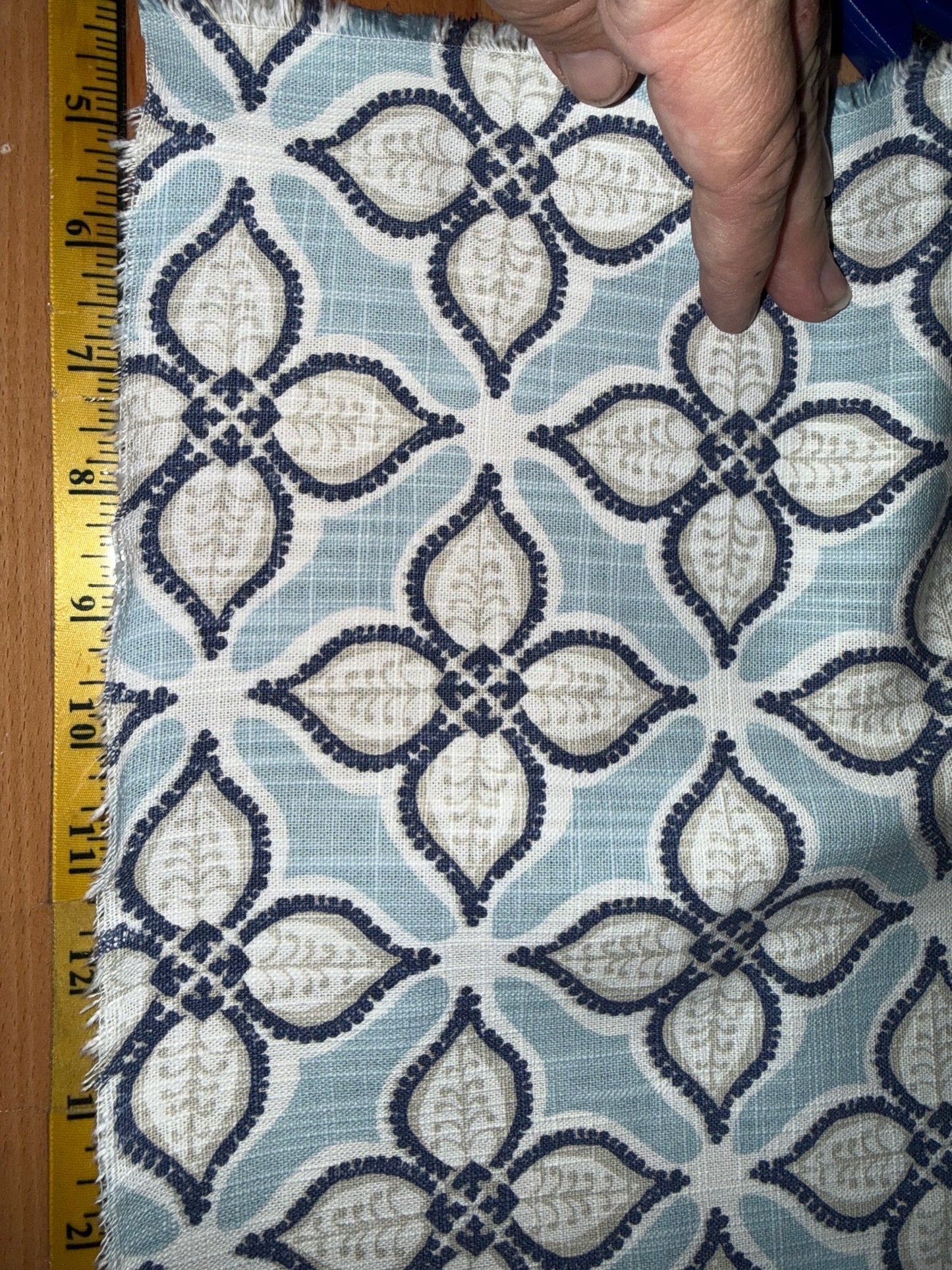 Blue & White Medallion Cotton Canvas Fabric 54"+ Wide – Farmhouse Floral Geometric Upholstery Fabric – Heavyweight Home Décor