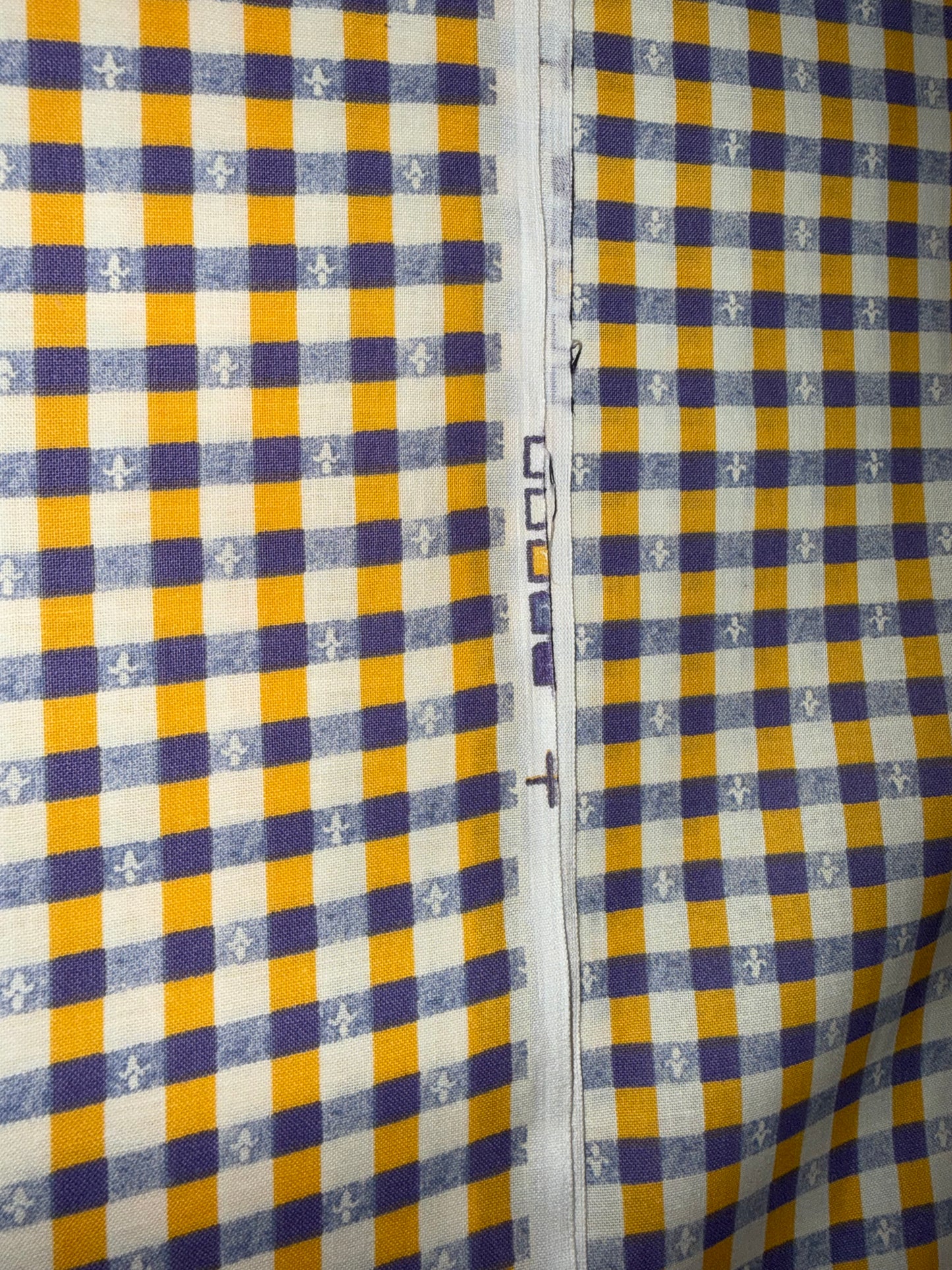 Purple & Gold Gingham Check Quilting Cotton Fabric – Fleur-de-Lis Accent – 44/45" Wide