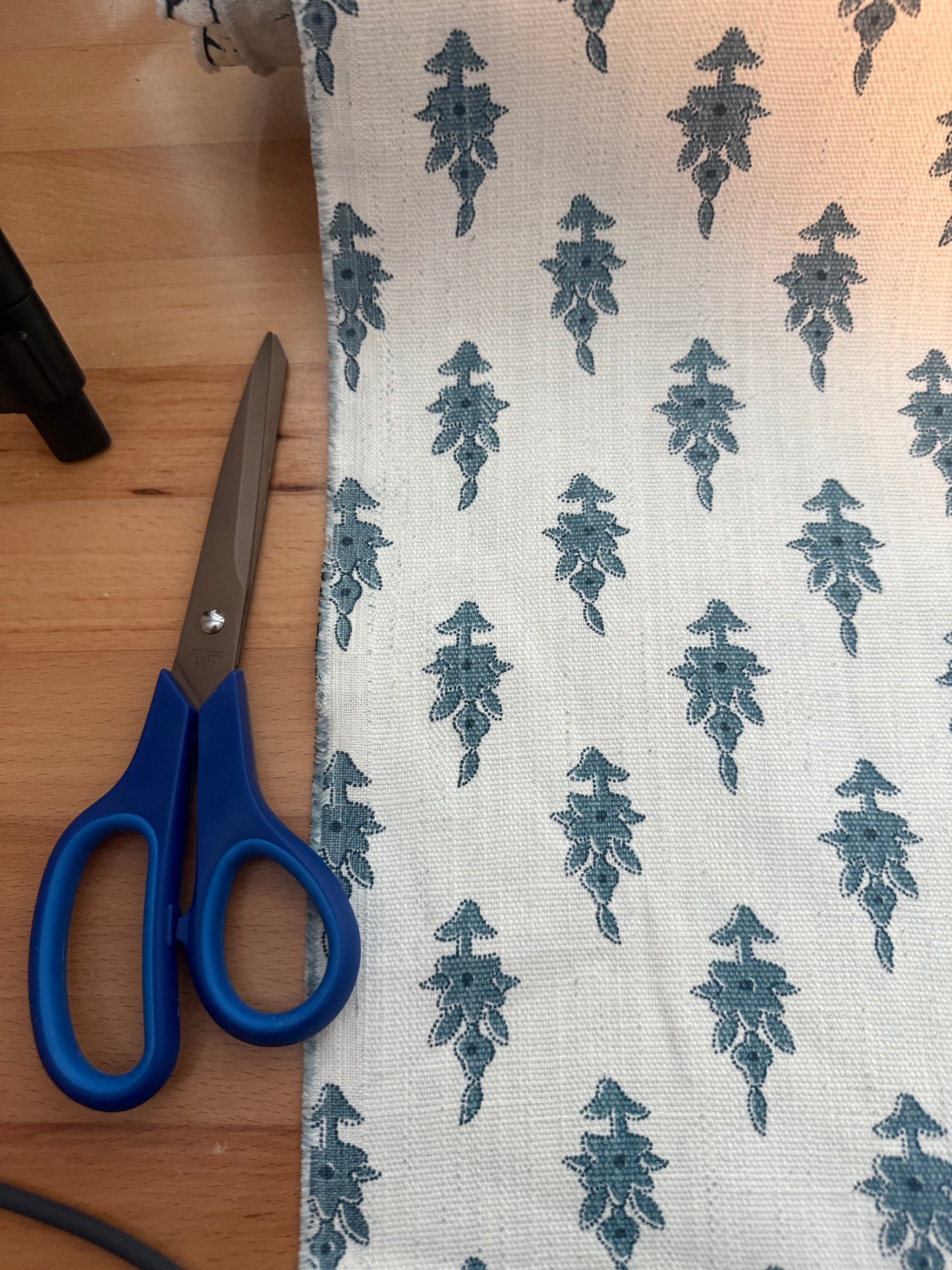 Reversible Heavyweight Cotton Canvas Fabric – Vintage Blue Floral & Natural Linen Look | 56+ Inch Wide | Double-Sided Designer Canvas