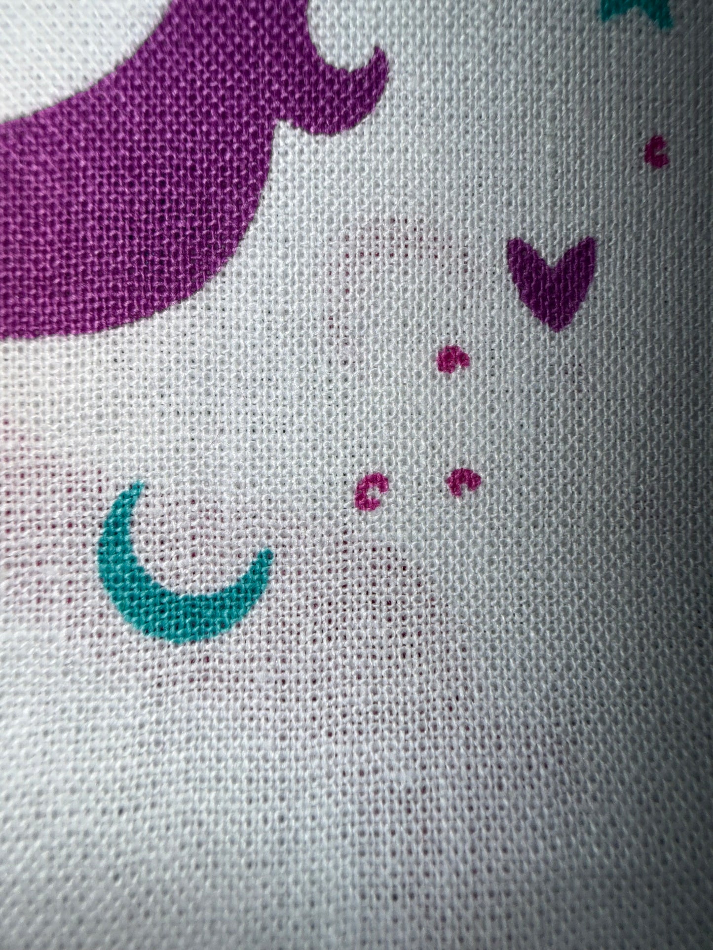 Unicorn Cameo Quilting Cotton Fabric β White with Purple Unicorns, Stars & Moons β 44/45" Wide | Emma & Mila
