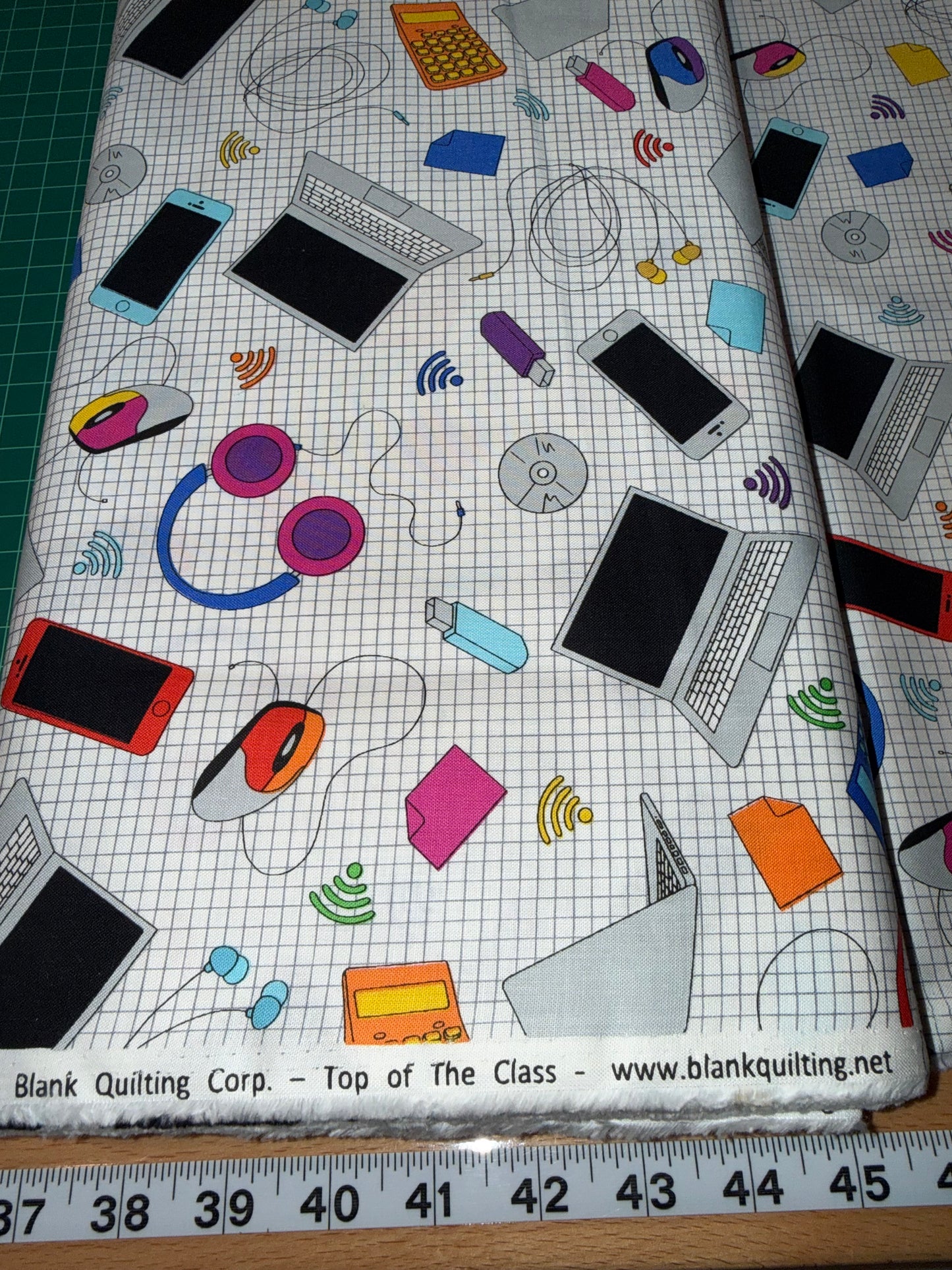 Blank Quilting "Top of the Class" School Supplies Quilt Cotton Fabric – 44/45" Wide – Laptops, Phones & Tech Print
