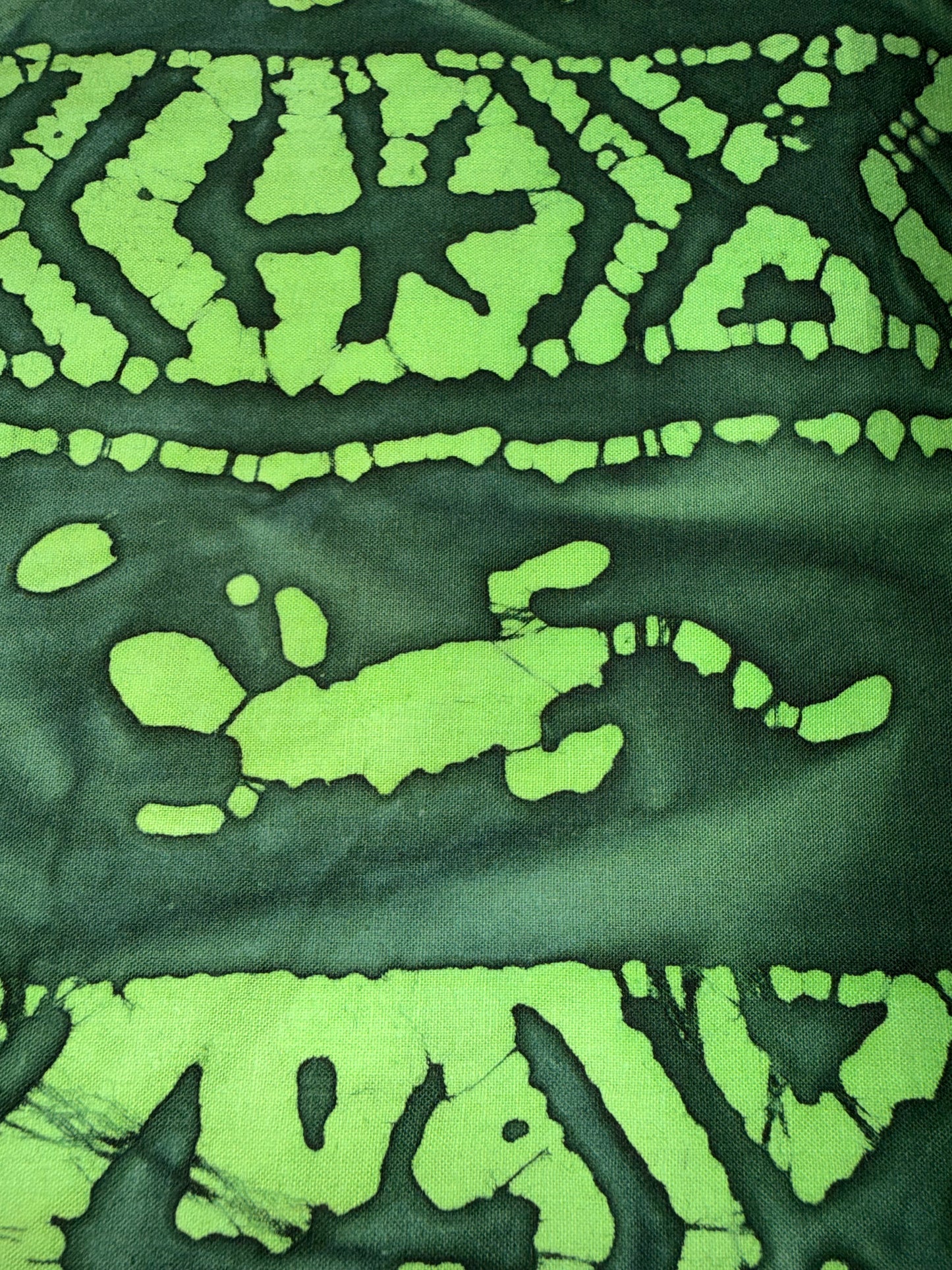 Green Tribal Batik Cotton Fabric – 44/45" Wide – Unbranded Artisan Quilt Cotton with Geometric Stripe Design
