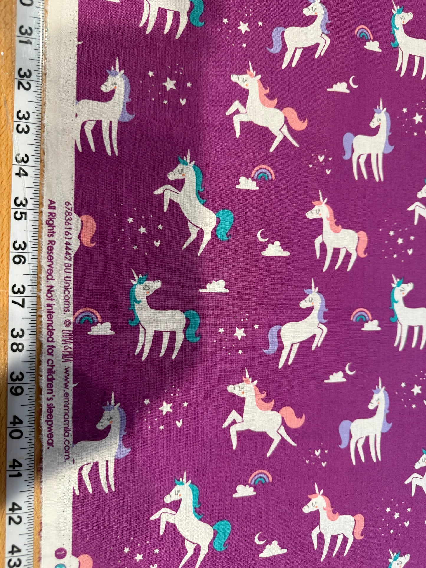 π¦ Emma & Mila Purple Unicorn Cotton Fabric | 44/45" Wide | 8 Yard Bolt | Continuous Yardage | Whimsical Kids Print