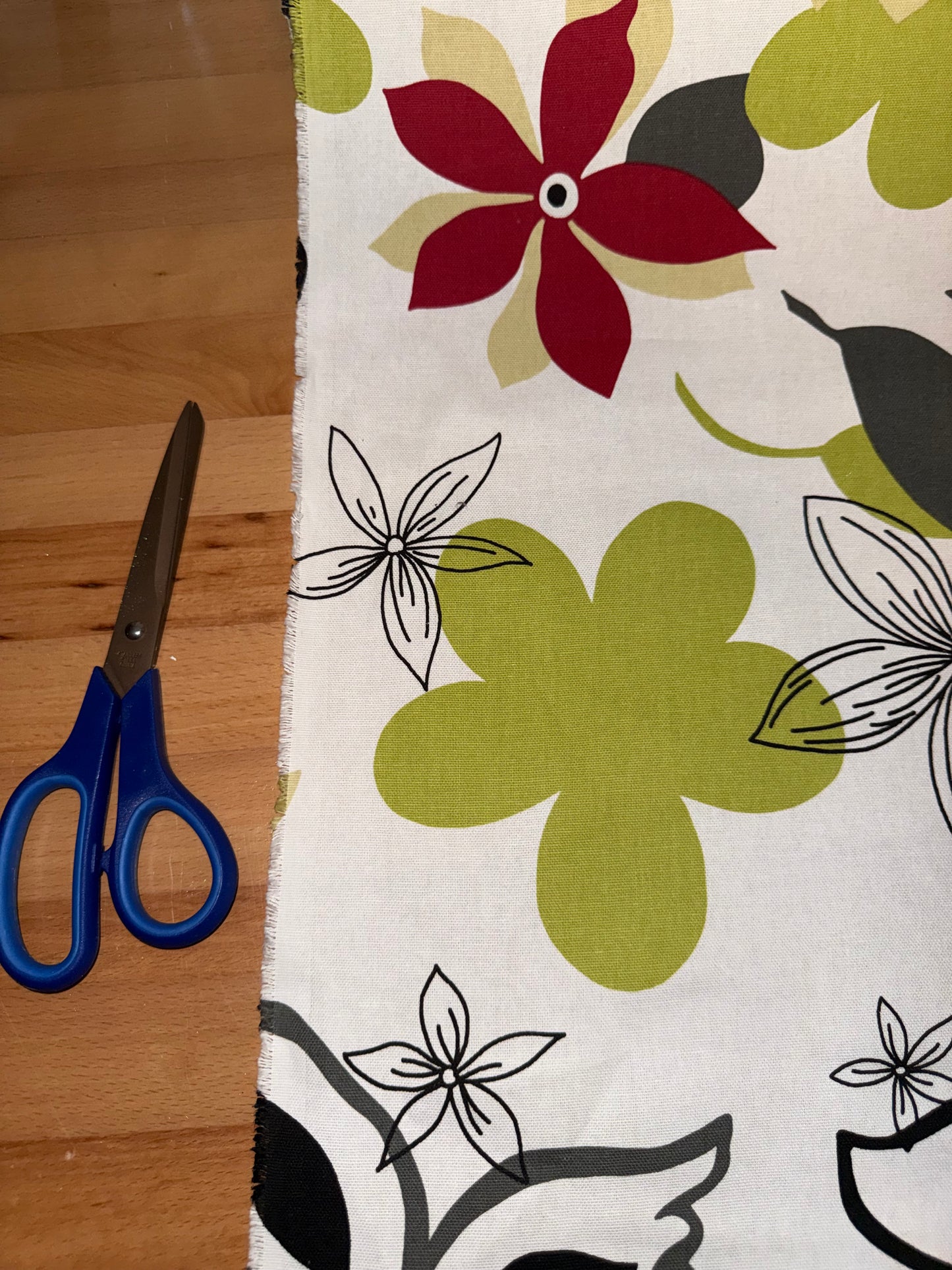 Modern Floral Cotton Canvas Fabric – White, Red, Green & Black Retro Print – 60+ Inch Wide Home Décor Upholstery Fabric ~ by the Yard