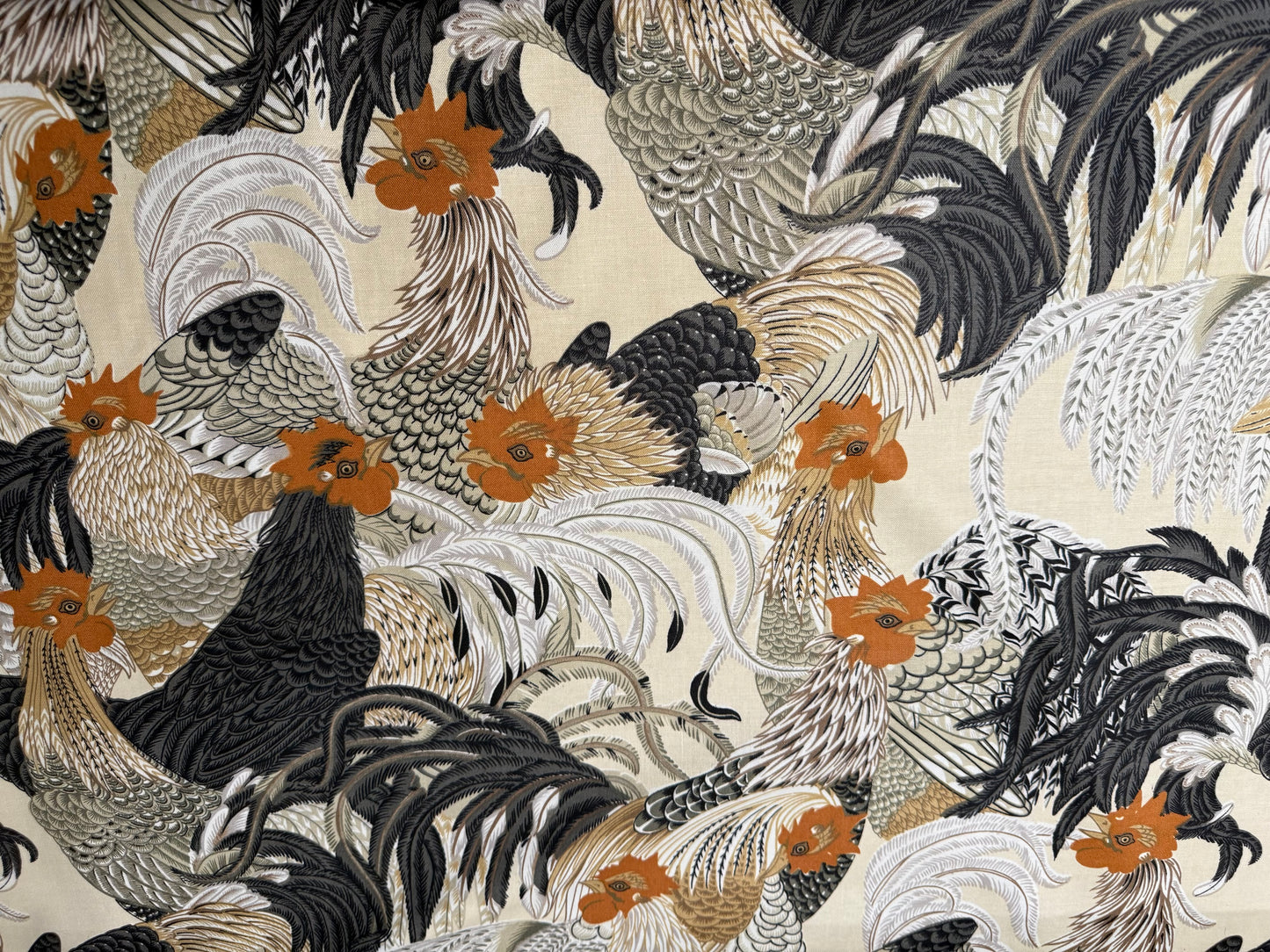 Vintage Rooster & Chicken Apparel Cotton Fabric – DuPont Zepel – 56+ Inches Wide
