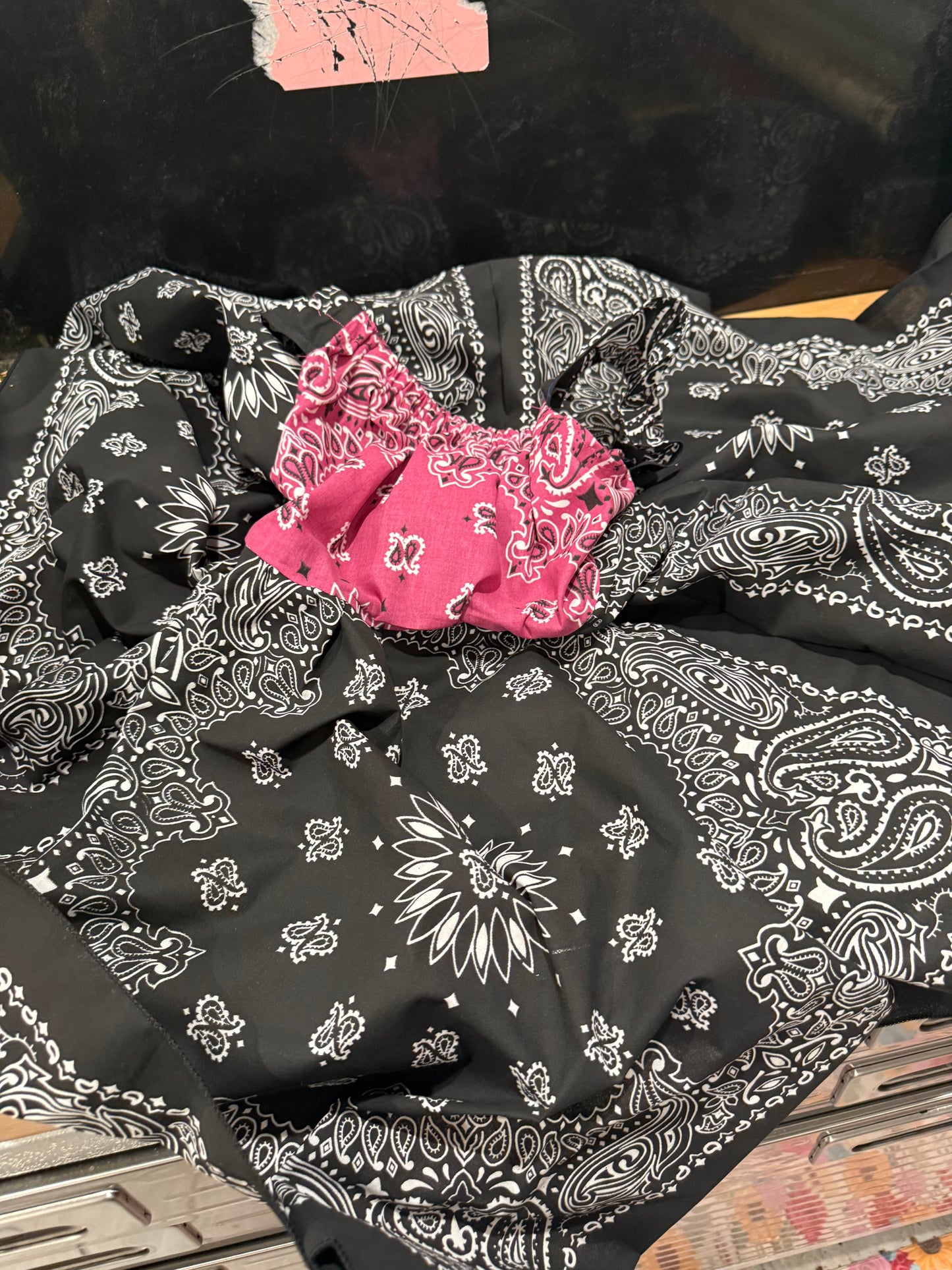 Girls Bandana Dress | Handmade Pink & Black Western Cowgirl Bandanna Dress | Size 4–6