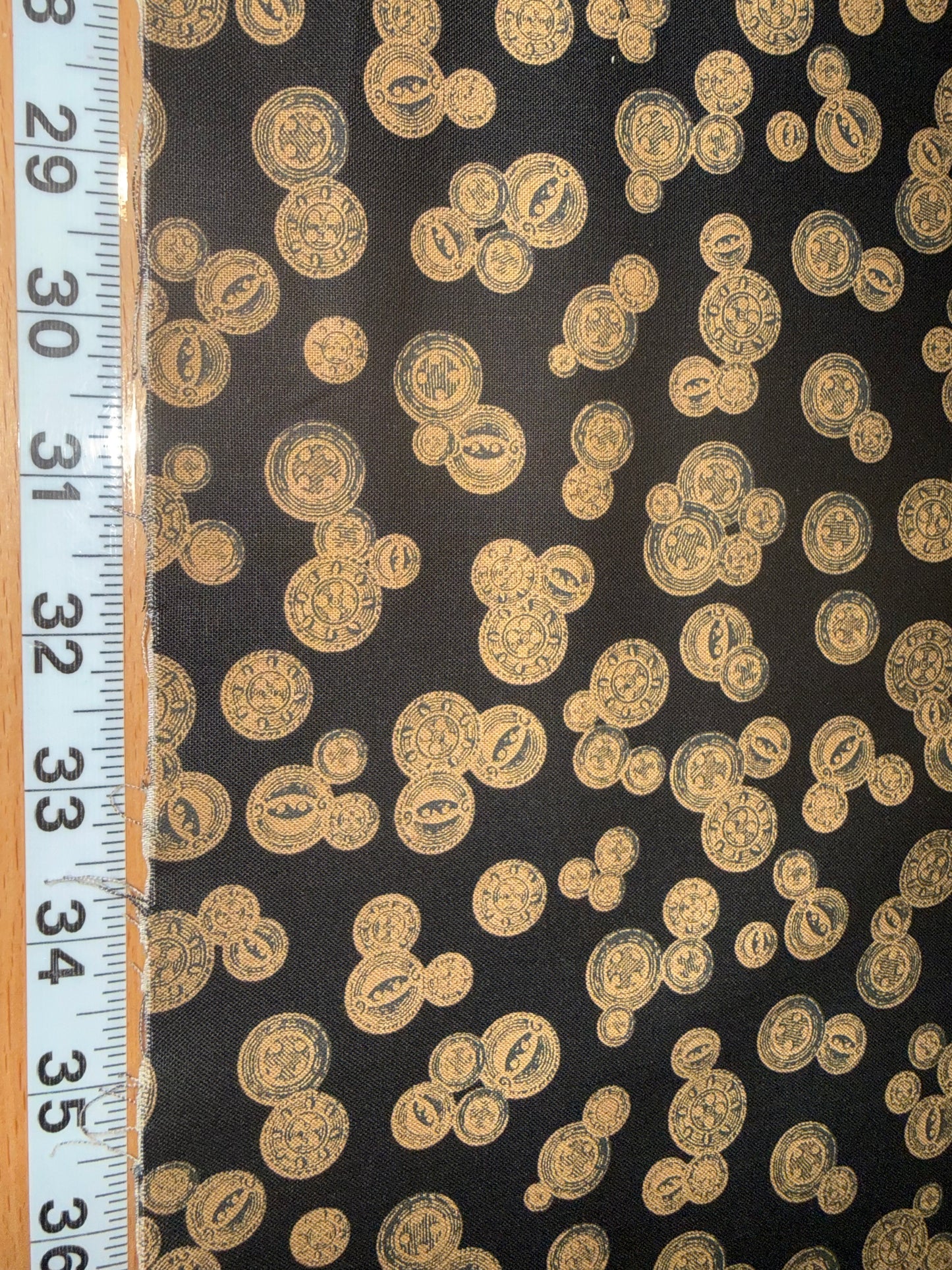 Gallery Fabrics Vintage Sewing Buttons Quilting Cotton Fabric – Bronze Button Toss on Black – 44/45" Wide