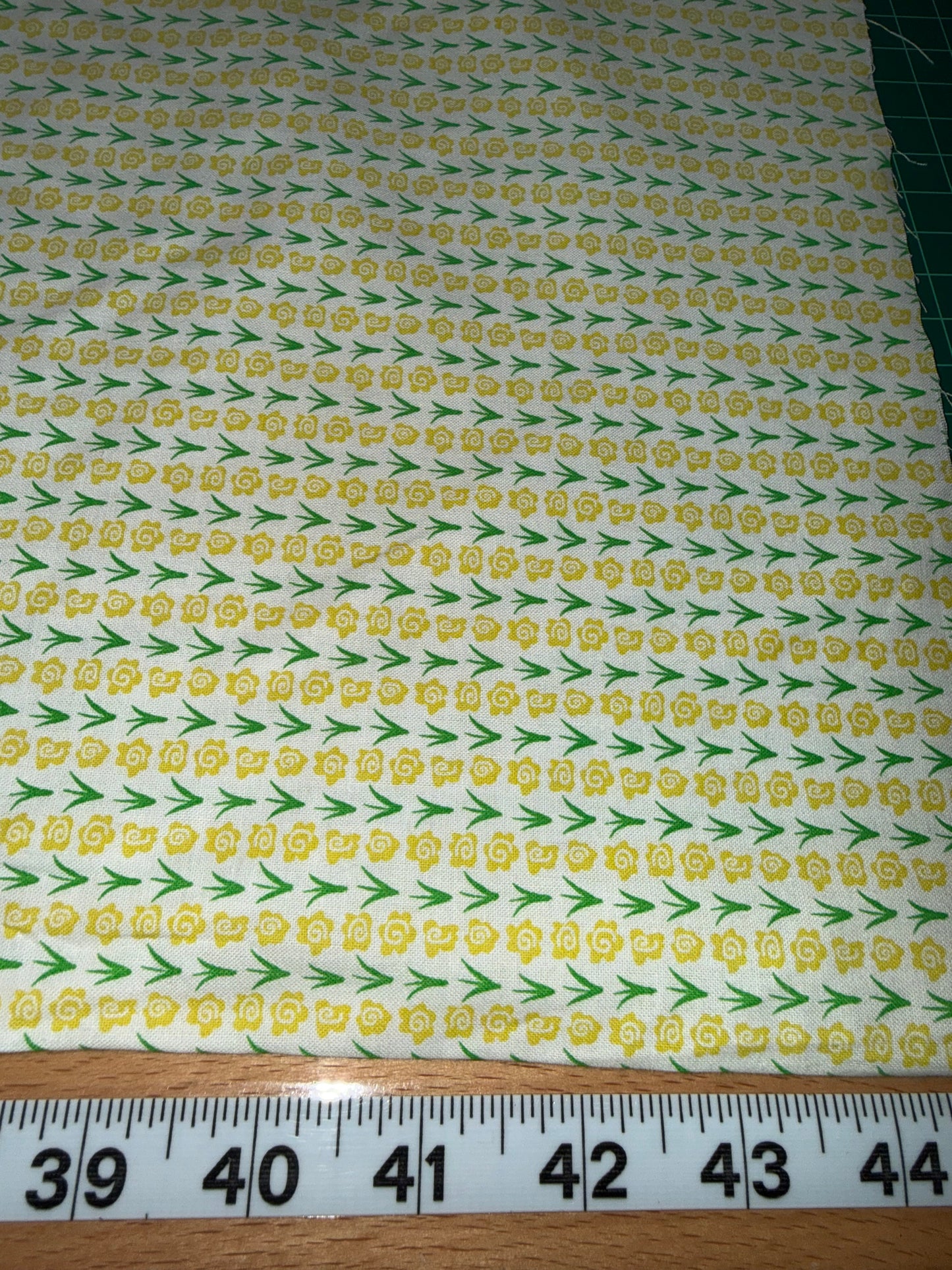 Vintage Yellow Rosebud Quilting Cotton Fabric – White with Green Leaves | 44/45" Wide