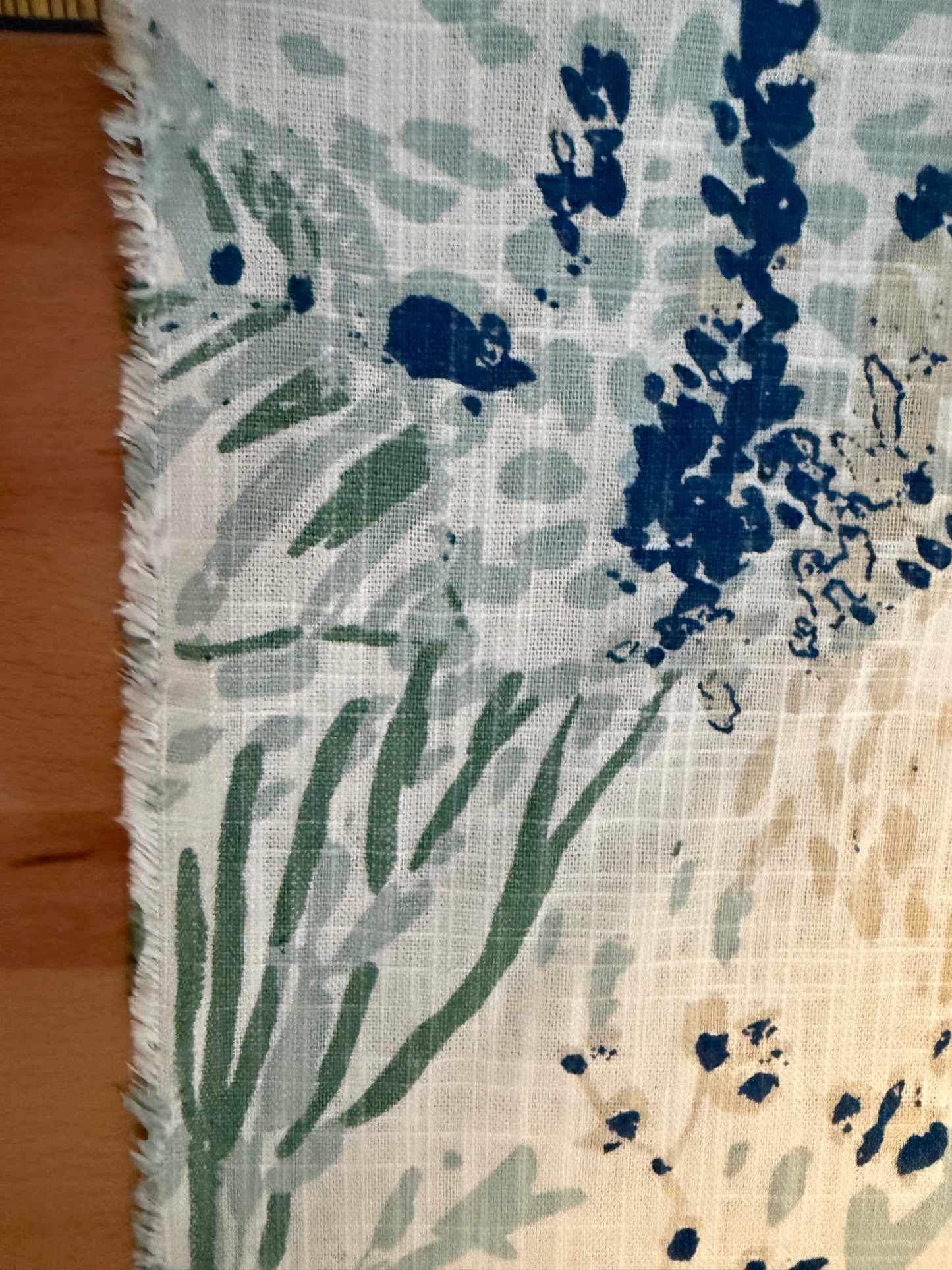 Extra Wide Factory Second Cotton Canvas Fabric – 60+ Inch Wide Blue & Green Botanical Meadow Misprint ~ by the Yard