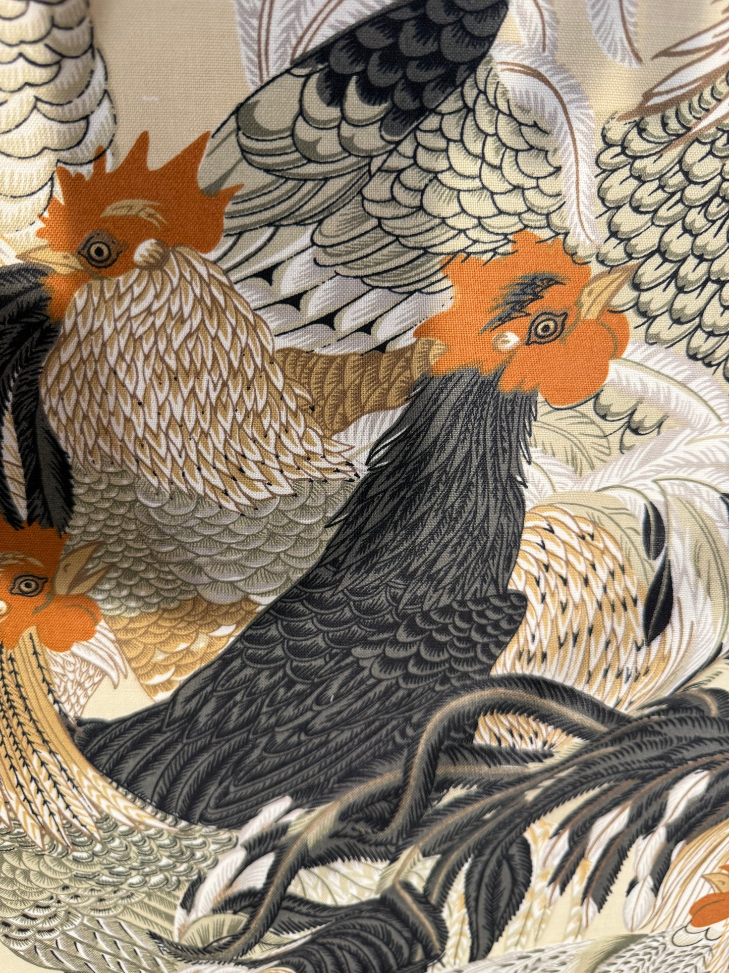Vintage Rooster & Chicken Apparel Cotton Fabric – DuPont Zepel – 56+ Inches Wide