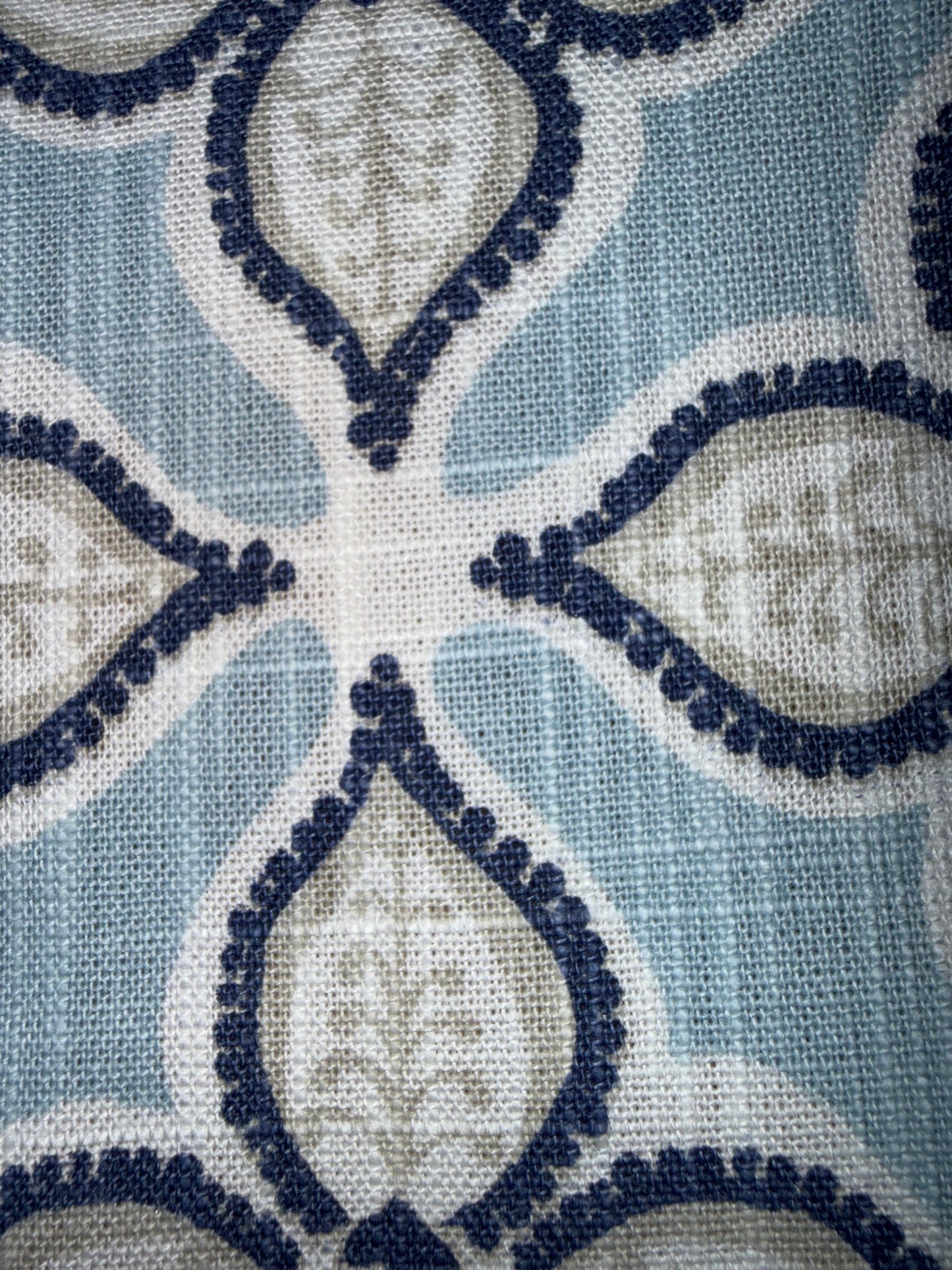Blue & White Medallion Cotton Canvas Fabric 54"+ Wide – Farmhouse Floral Geometric Upholstery Fabric – Heavyweight Home Décor