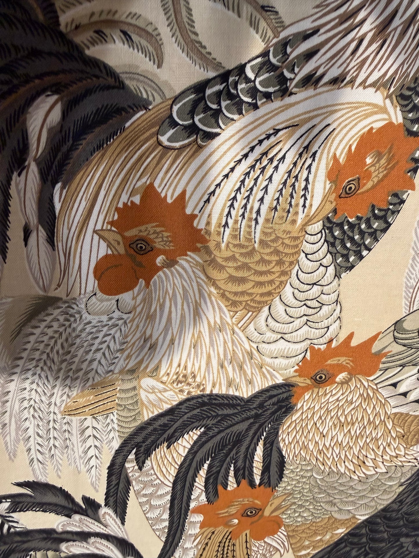 Vintage Rooster & Chicken Apparel Cotton Fabric – DuPont Zepel – 56+ Inches Wide