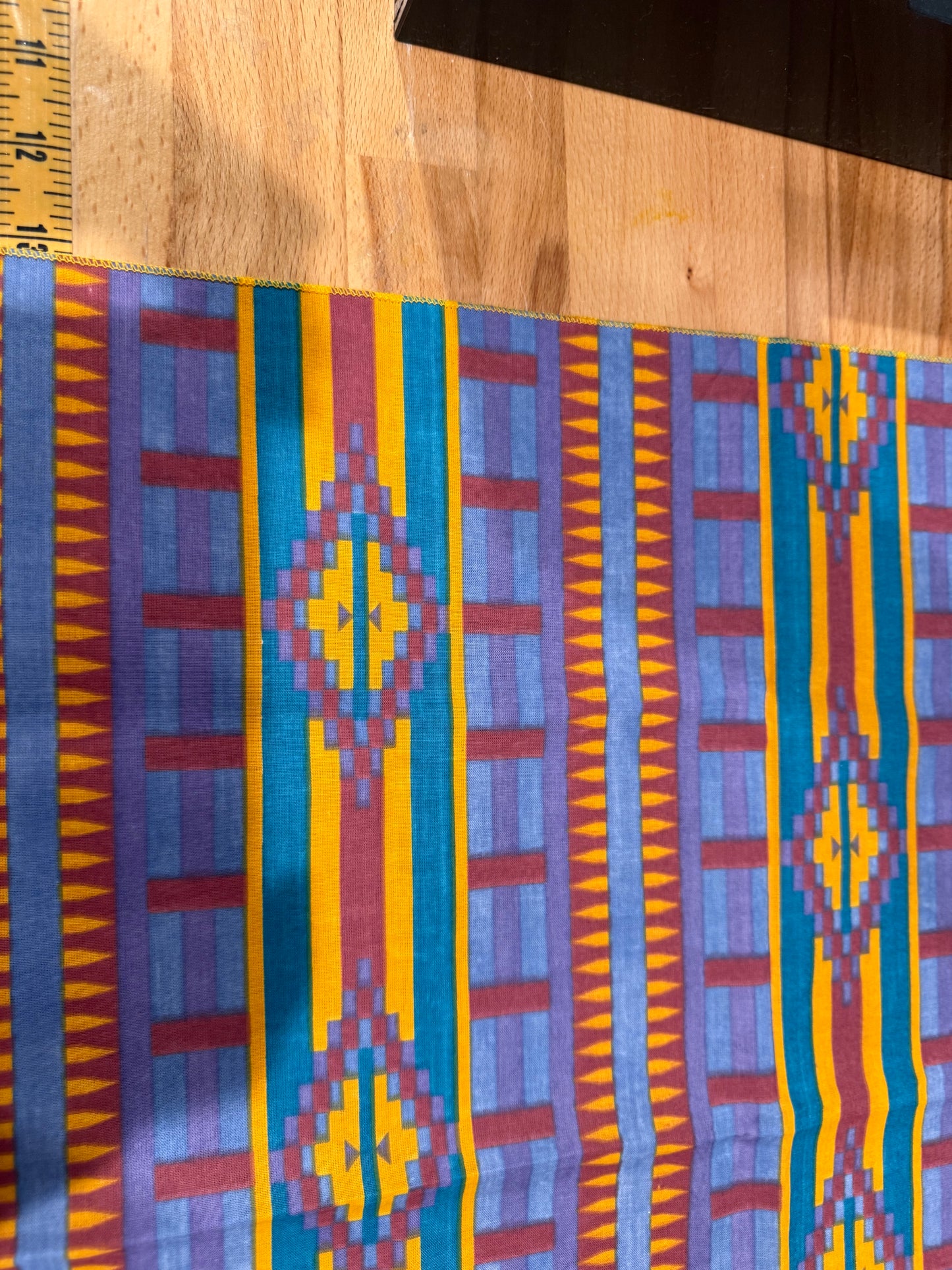 Vintage Southwestern Stripe Bandanna – Teal, Purple & Gold – 21" Square – USA Made