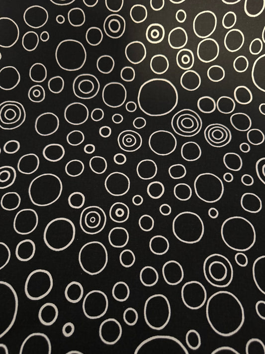 Modern Black & White Circle Cotton Canvas Fabric 56"+ Wide – Geometric Bubble Print Home Décor Fabric