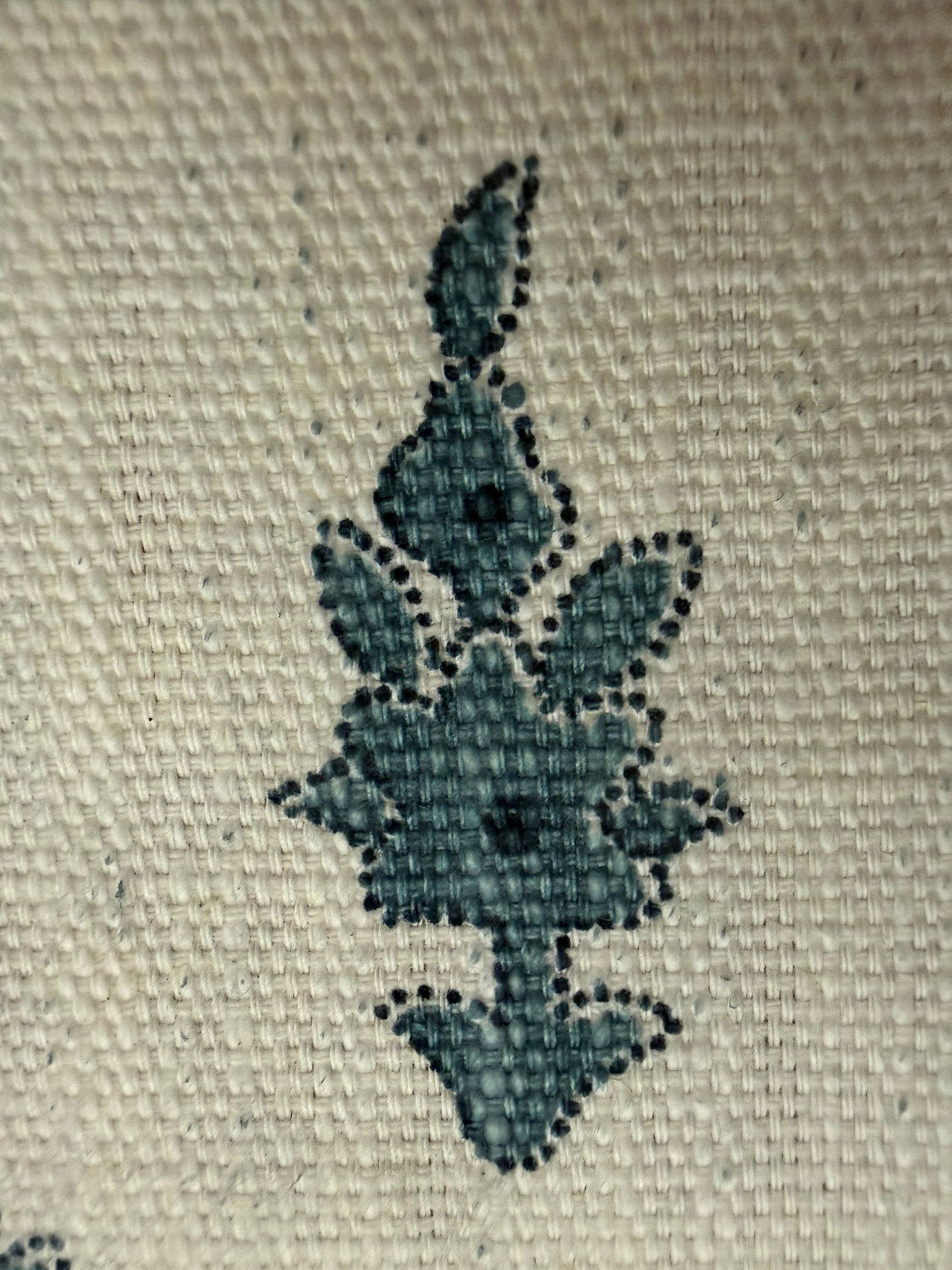 Reversible Heavyweight Cotton Canvas Fabric – Vintage Blue Floral & Natural Linen Look | 56+ Inch Wide | Double-Sided Designer Canvas