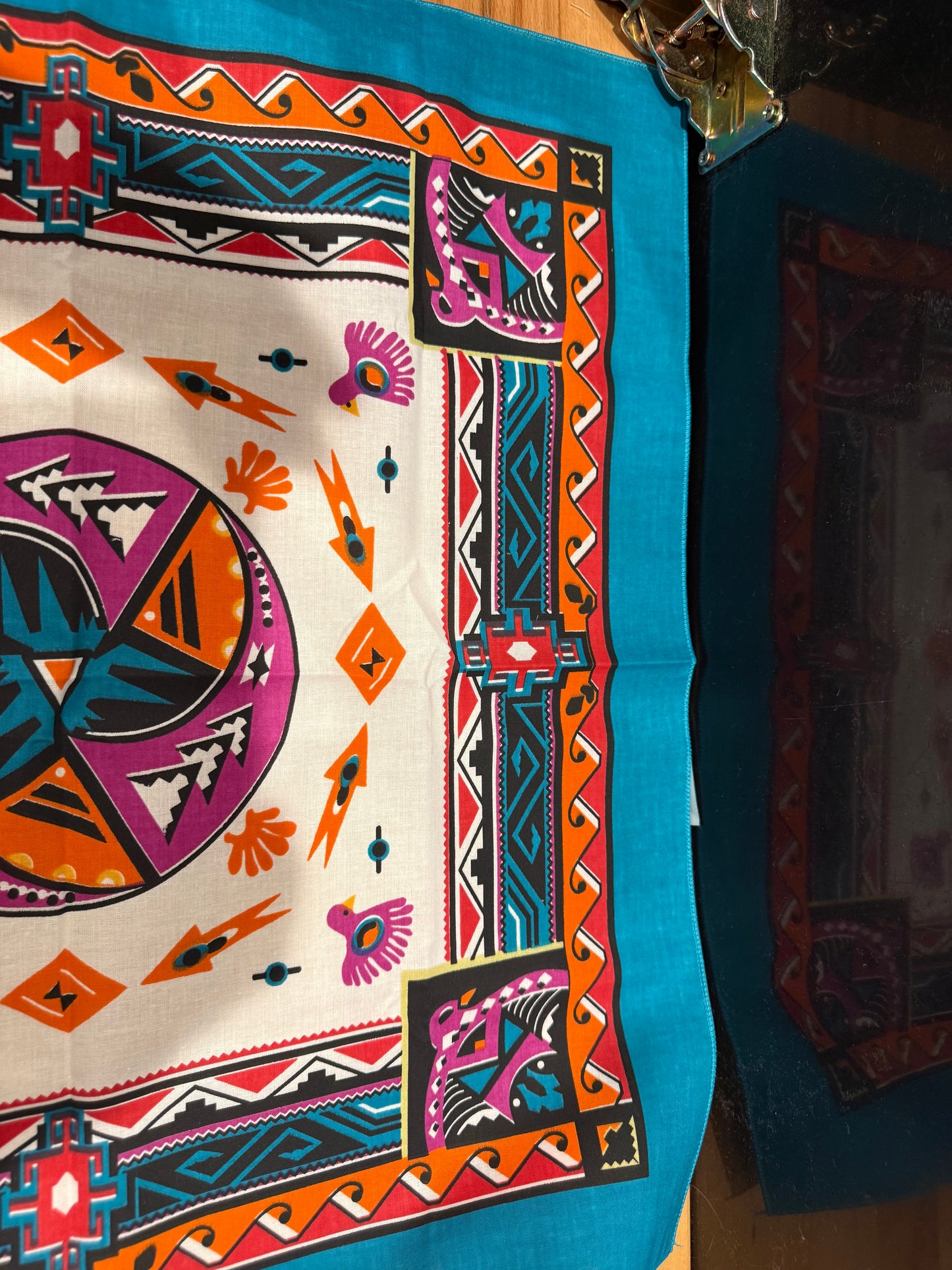 Vintage Southwestern Bird Bandanna – Turquoise, Orange & Purple – 21" Square – USA Made