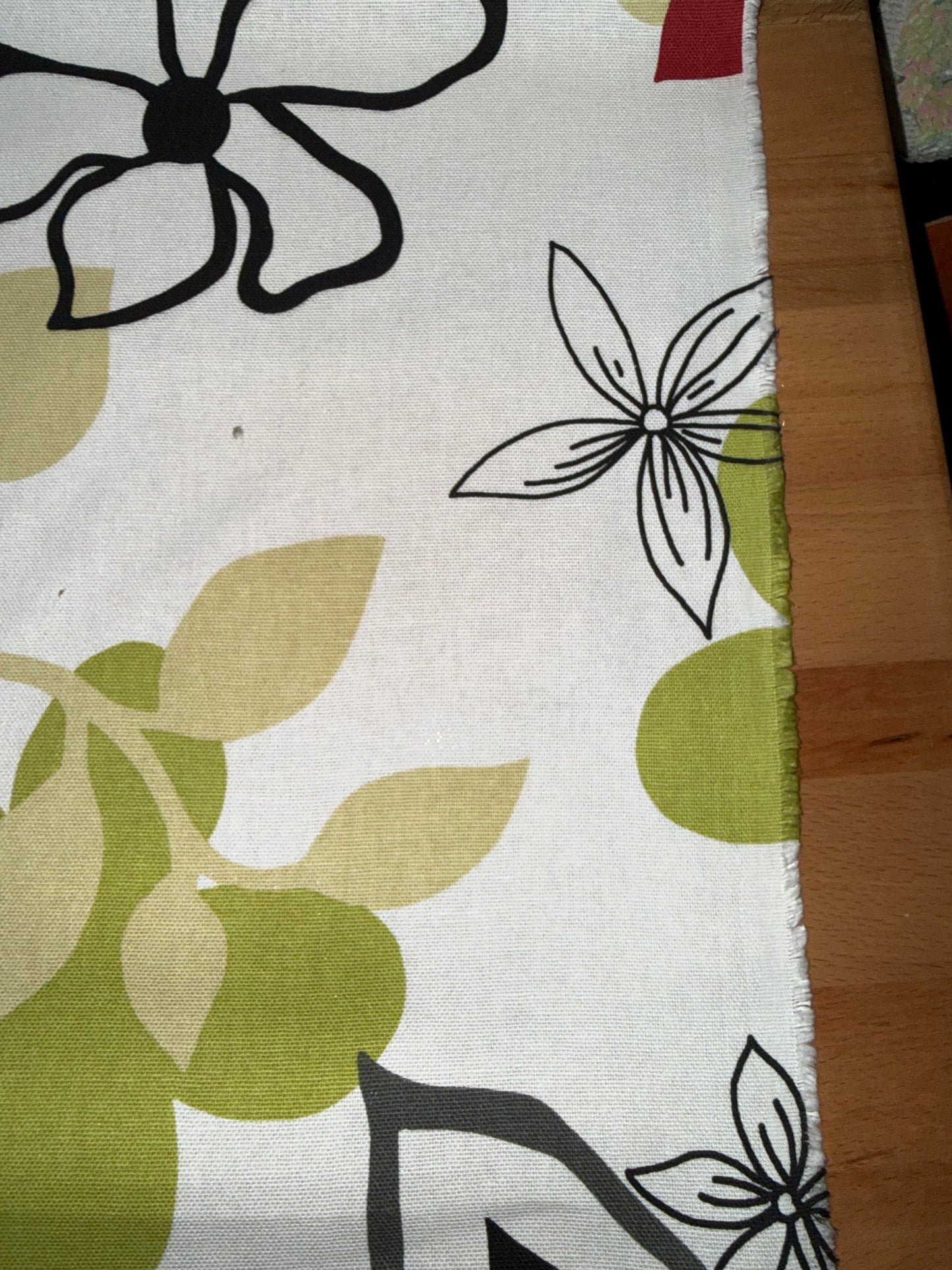 Modern Floral Cotton Canvas Fabric – White, Red, Green & Black Retro Print – 60+ Inch Wide Home Décor Upholstery Fabric ~ by the Yard