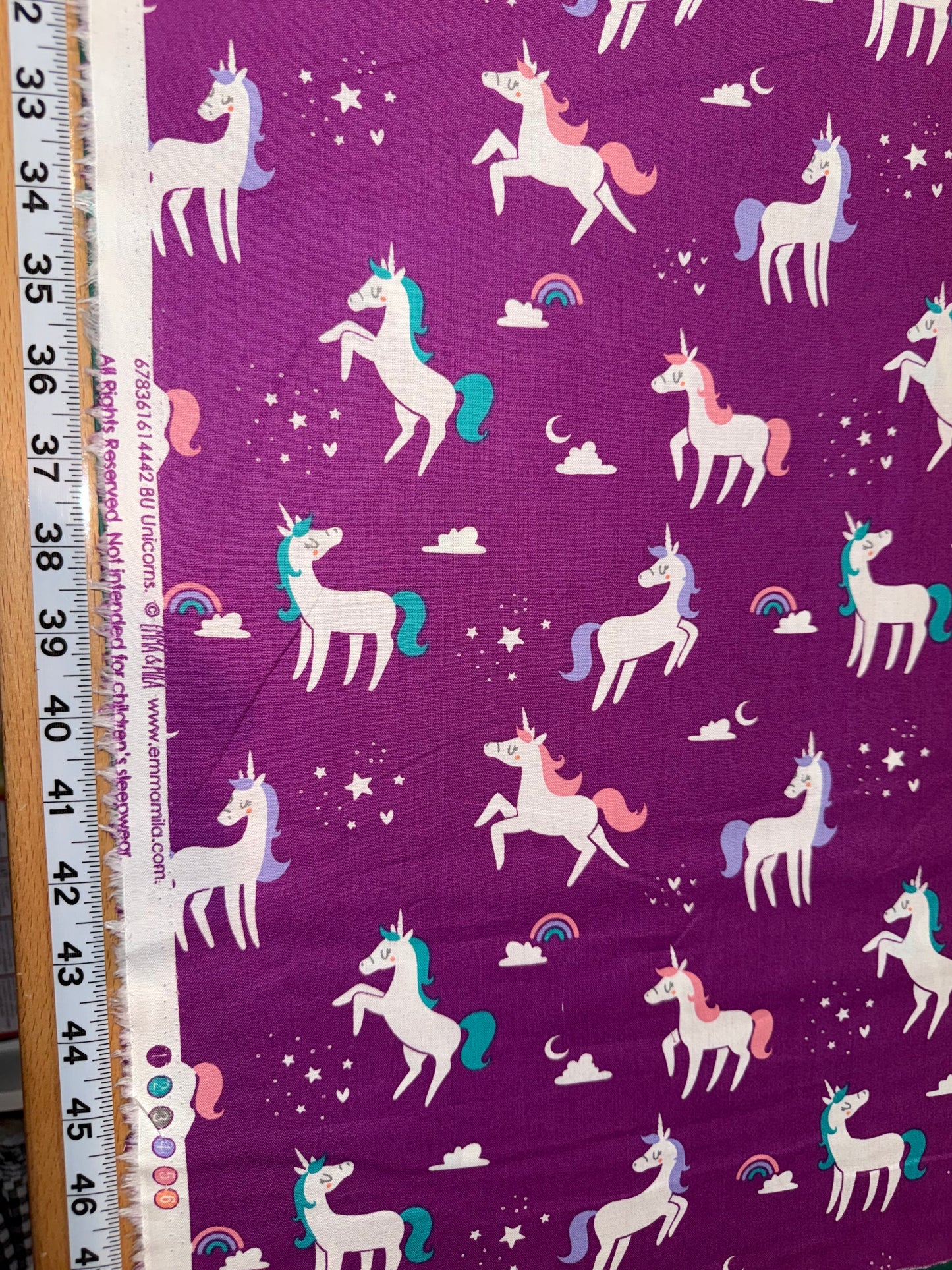 Purple Unicorn Quilting Cotton Fabric – Rainbows, Stars & Clouds – 44/45" Wide | Emma & Mila
