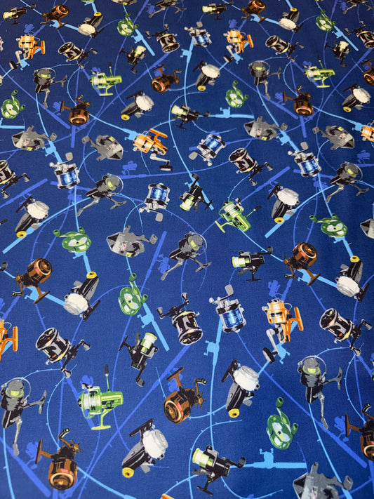 Blank Quilting Reel Fun Fishing Reels Quilting Cotton Fabric – 44/45" Wide – Angler & Nautical Print