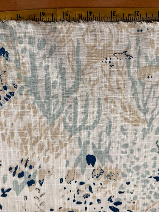 Extra Wide Factory Second Cotton Canvas Fabric – 60+ Inch Wide Blue & Green Botanical Meadow Misprint ~ by the Yard