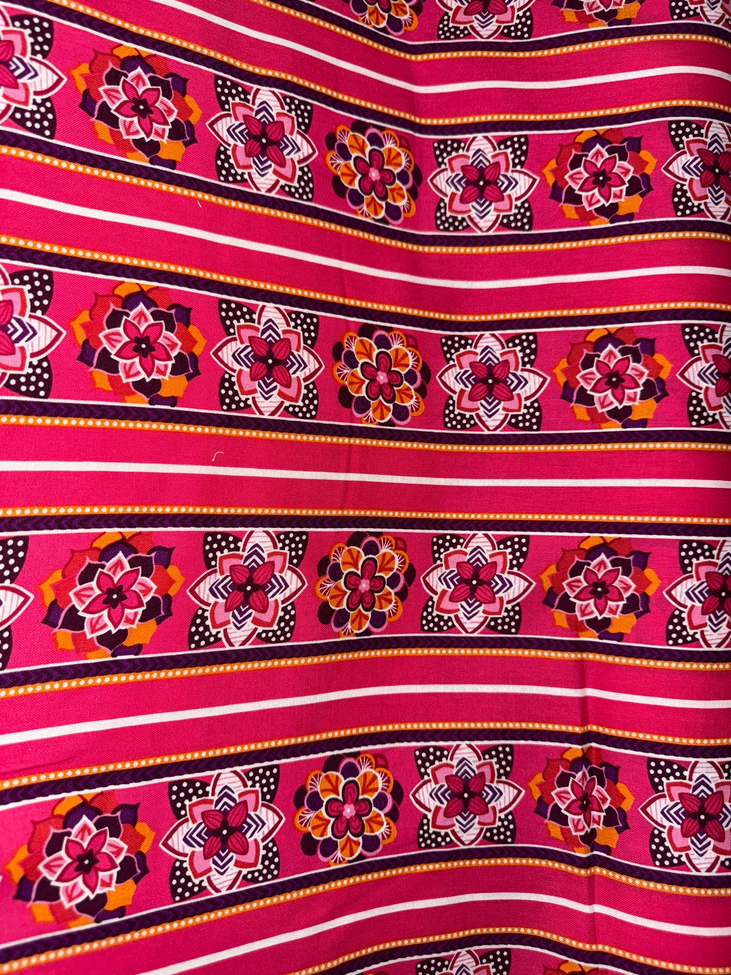 Robert Kaufman Dottie Pop Quilting Cotton – Pink Retro Floral Stripe | 44/45" Wide
