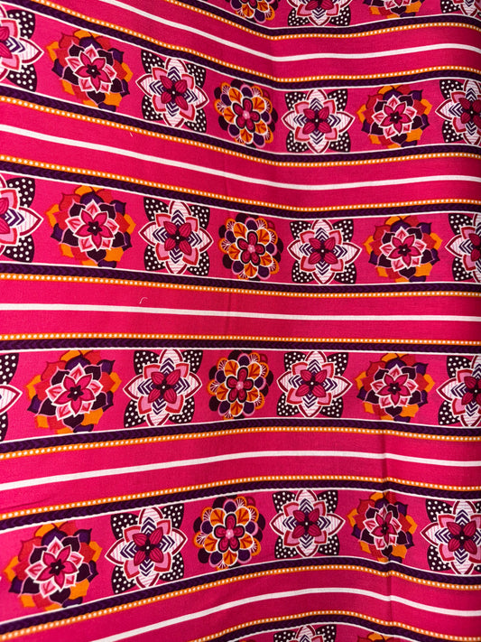 Robert Kaufman Dottie Pop Quilting Cotton – Pink Retro Floral Stripe | 44/45" Wide