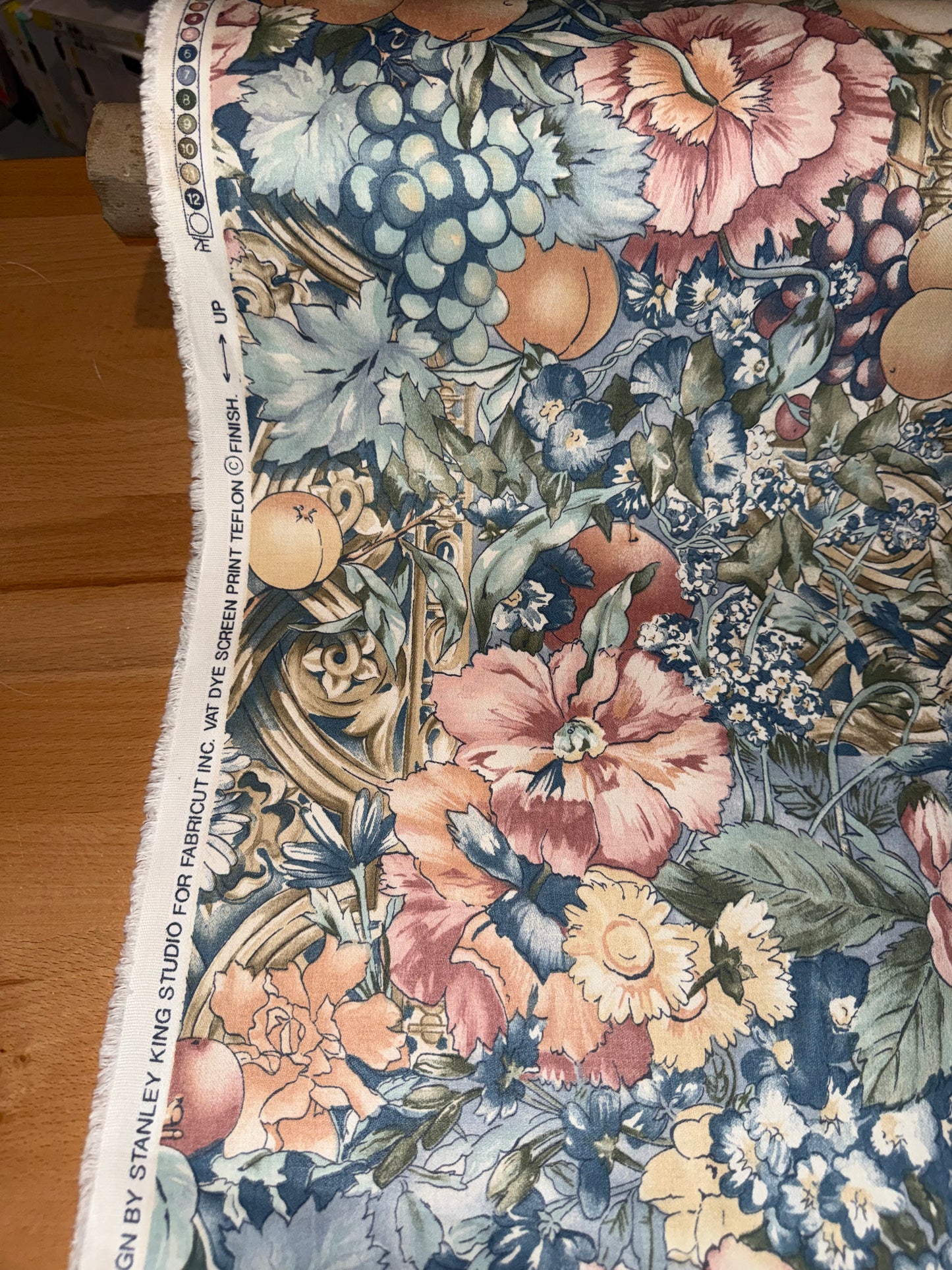 Vintage Stanley King Floral & Fruit Apparel Cotton Fabric – 56+ Inches Wide