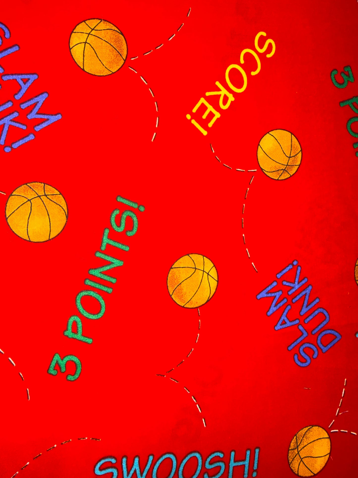 Basketball Words Novelty Quilting Cotton Fabric – Slam Dunk, Swoosh & Score! – 44/45" Wide