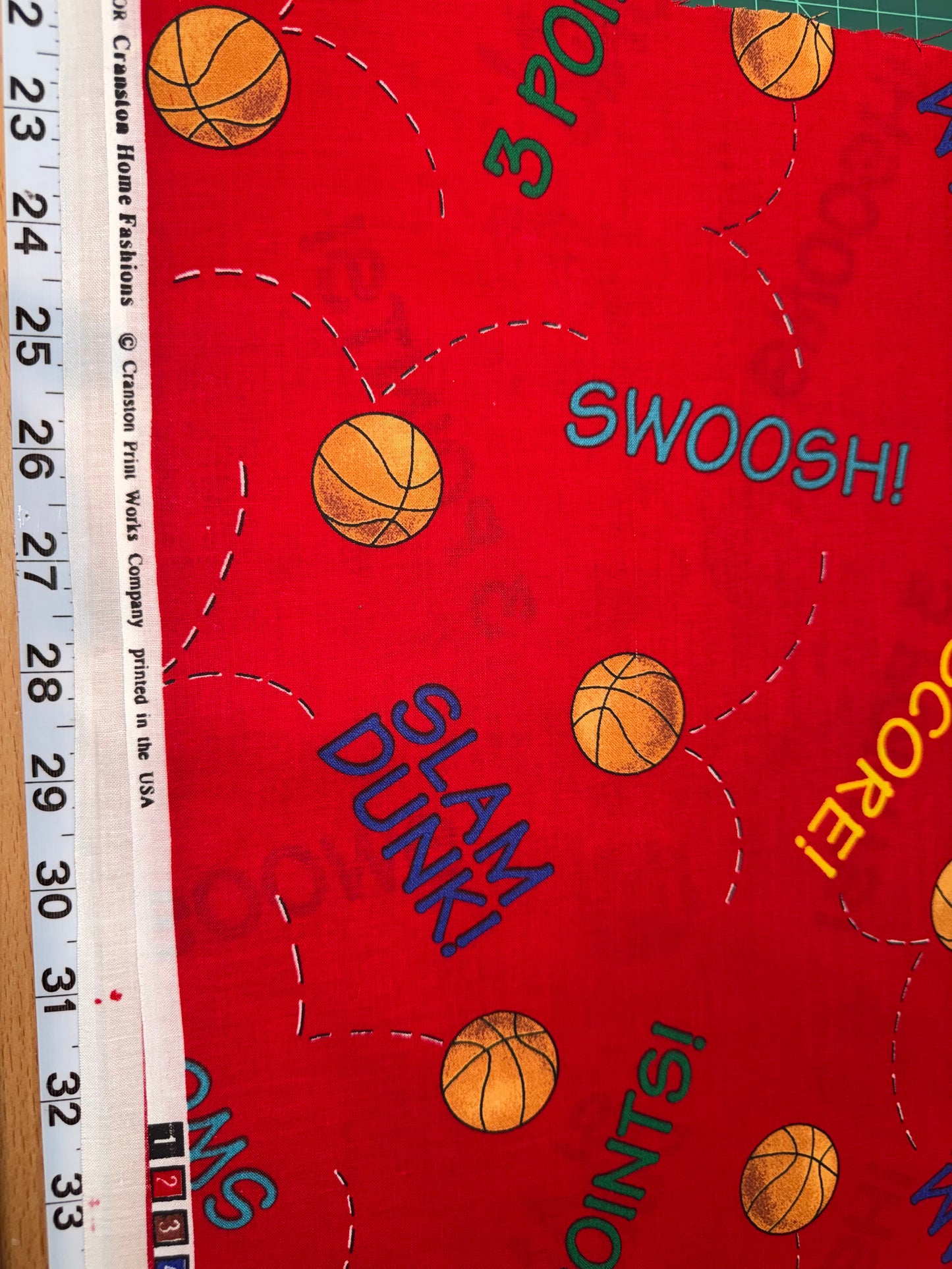 Basketball Words Novelty Quilting Cotton Fabric – Slam Dunk, Swoosh & Score! – 44/45" Wide