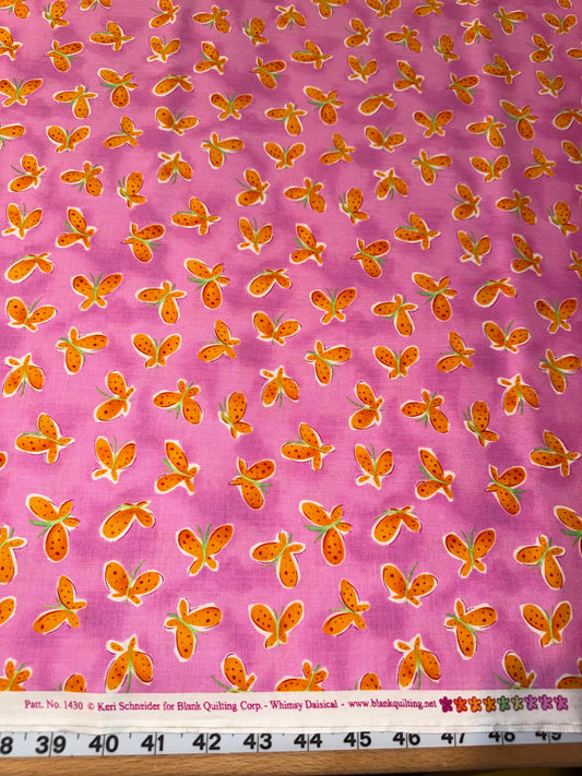 Blank Quilting "Whimsy Daisical" Butterfly Quilt Cotton Fabric – 44/45" Wide – Pink & Orange Butterfly Print