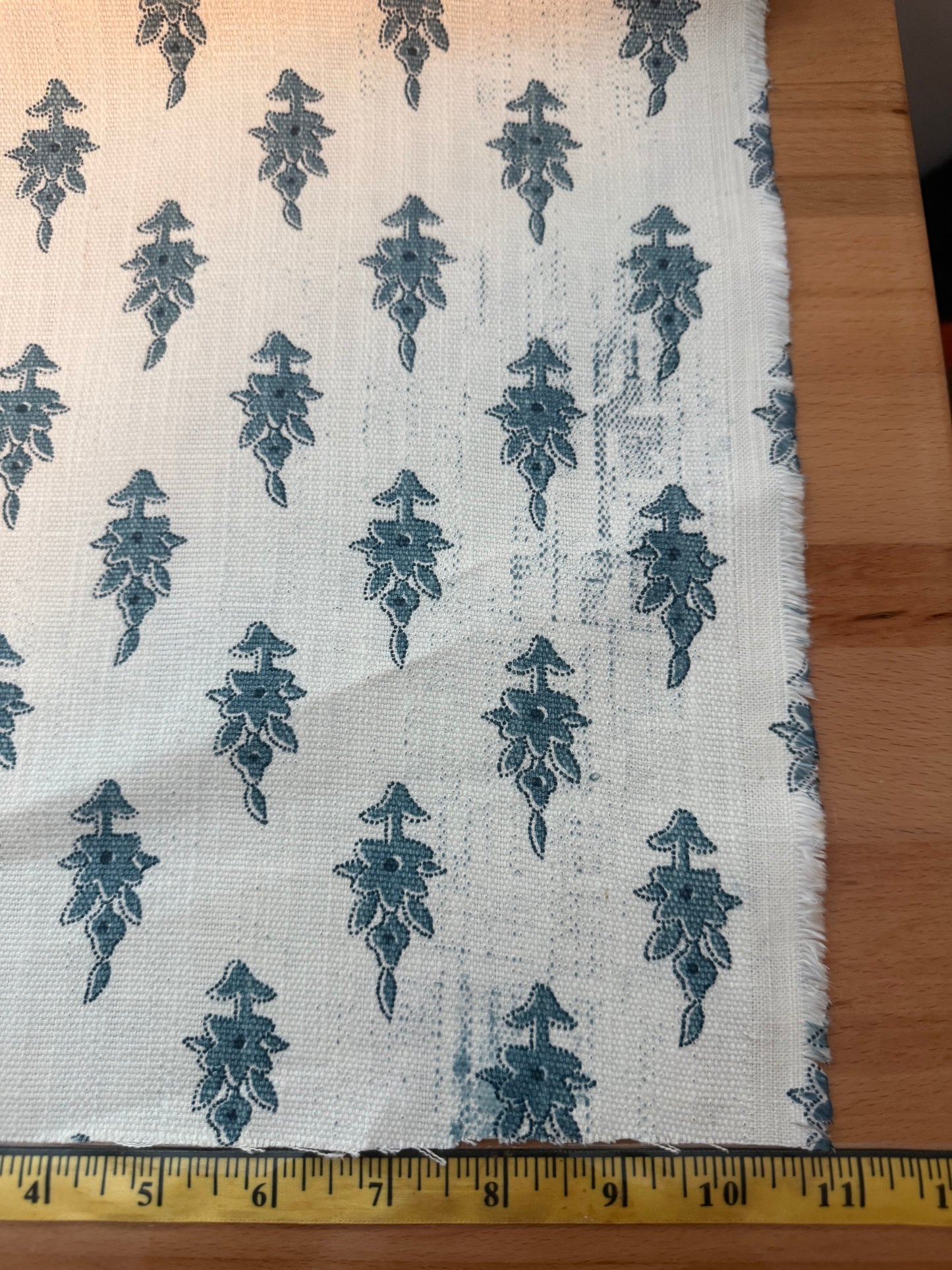 Reversible Heavyweight Cotton Canvas Fabric – Vintage Blue Floral & Natural Linen Look | 56+ Inch Wide | Double-Sided Designer Canvas
