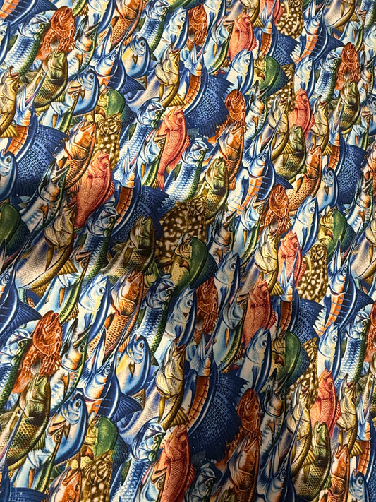 Blank Quilting Reel Fun Tossed Sport Fish Quilting Cotton Fabric – Saltwater Fishing Print – 44/45" Wide