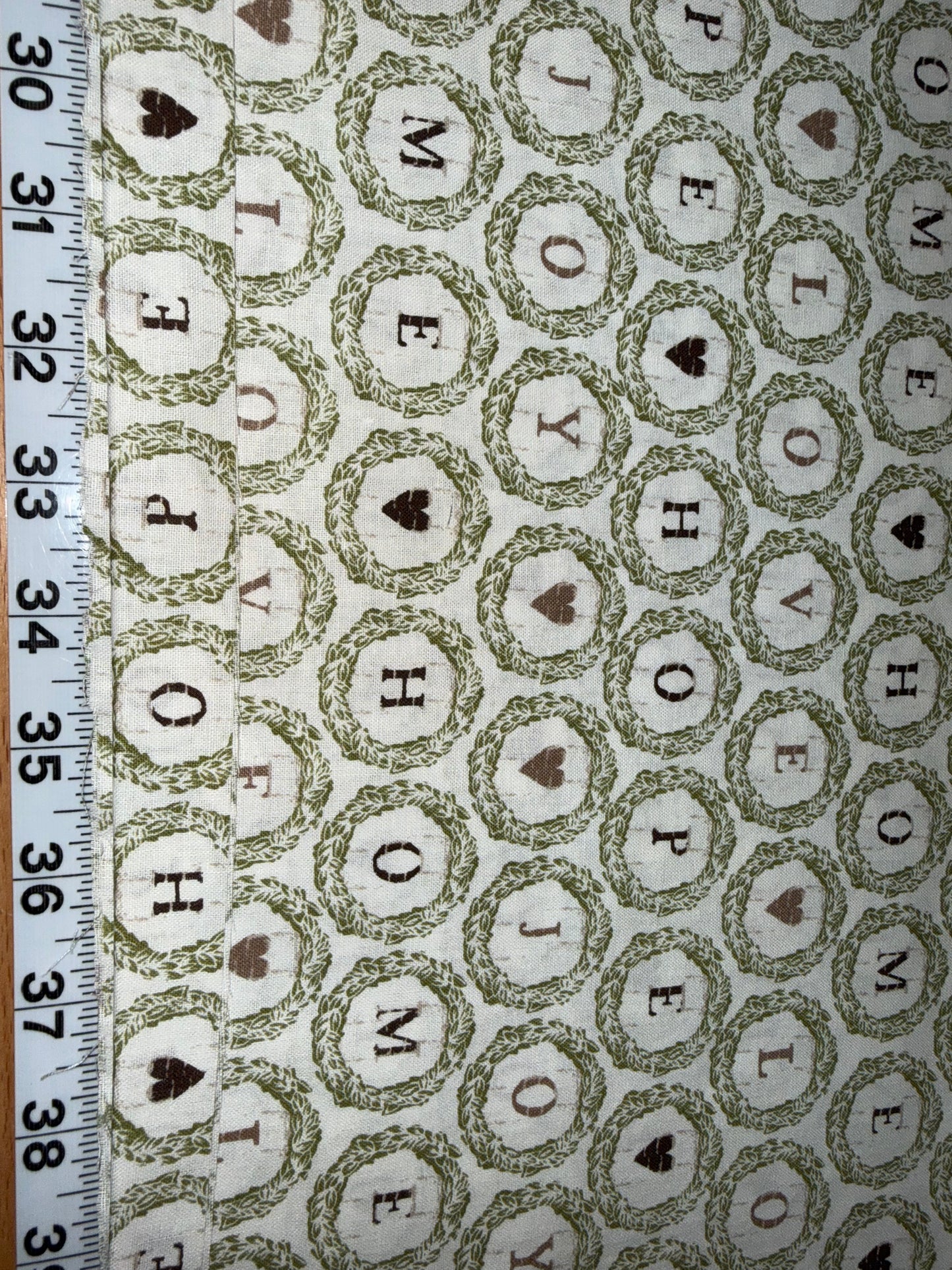 Emma & Mila Love Hope Joy Home Wreath Quilting Cotton Fabric – Farmhouse Word Print – 44/45" Wide