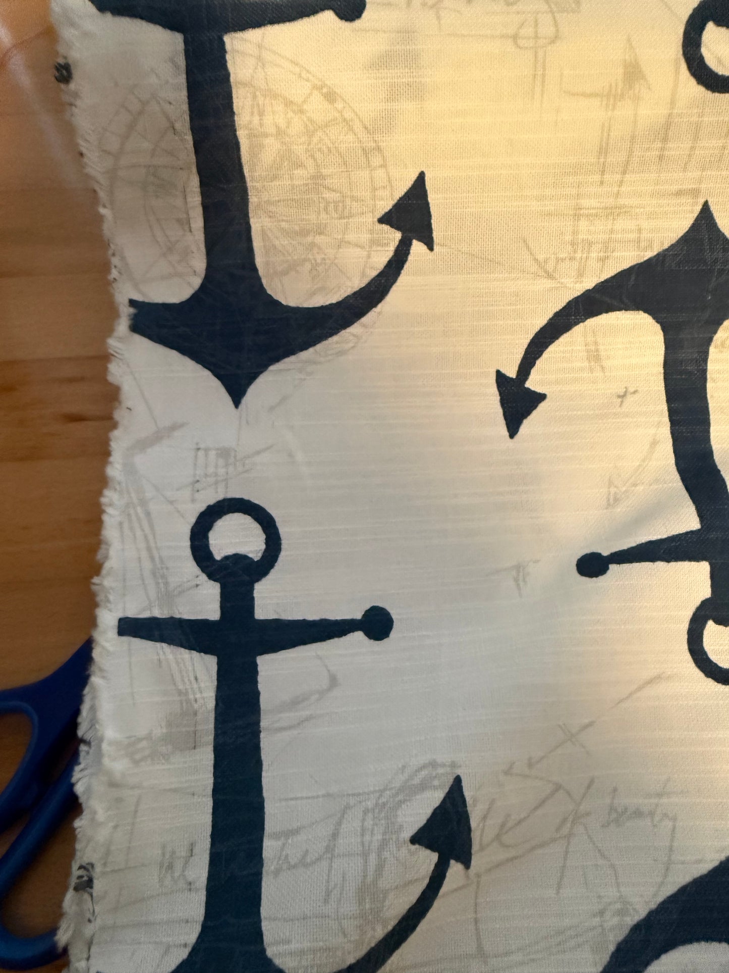 Nautical Anchor Cotton Canvas Fabric 54"+ Wide – Navy Anchors on Vintage Maritime Background