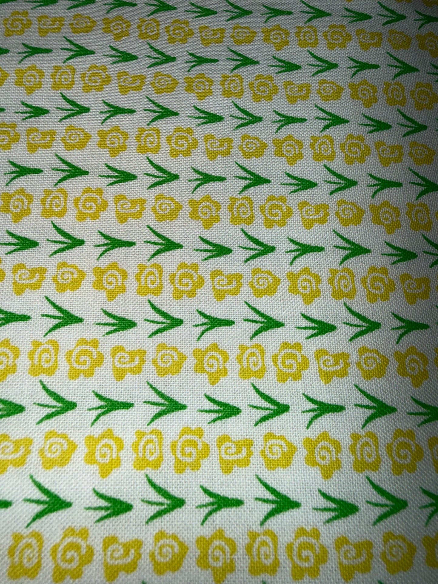 Vintage Yellow Rosebud Quilting Cotton Fabric – White with Green Leaves | 44/45" Wide