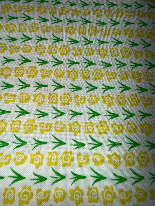 Vintage Yellow Rosebud Quilting Cotton Fabric – White with Green Leaves | 44/45" Wide