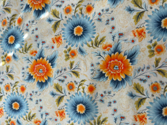 Marshall Dry Goods Vintage Florals 49 – Blue & Orange Floral Quilting Cotton | 44/45" Wide