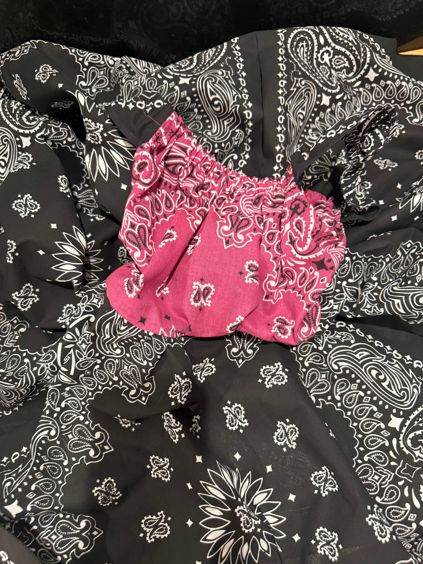Girls Bandana Dress | Handmade Pink & Black Western Cowgirl Bandanna Dress | Size 4–6