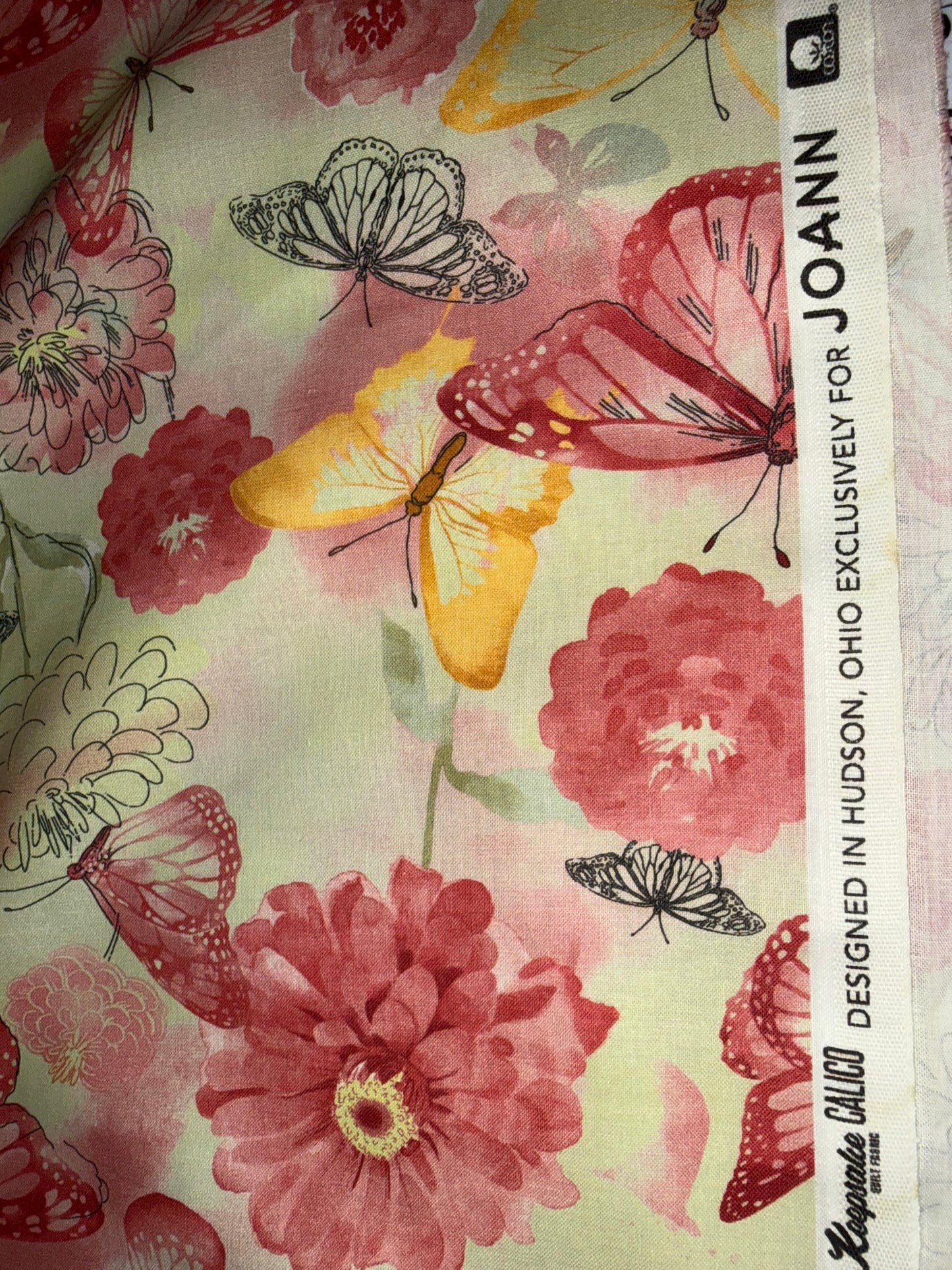 Keepsake Calico Pink Butterflies & Floral Quilting Cotton Fabric – Designed Exclusively for Joann – 44/45" Wide