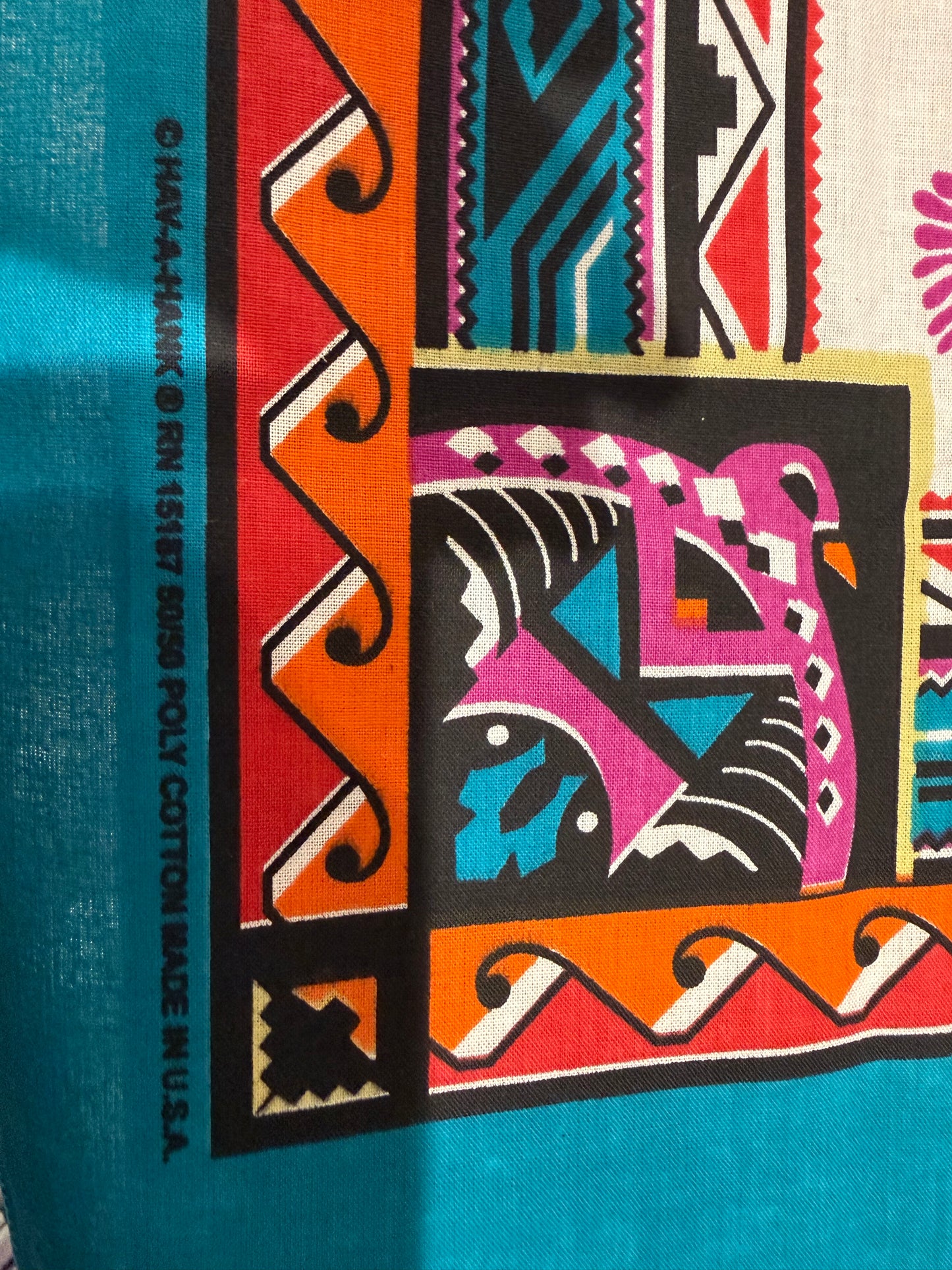 Vintage Southwestern Bird Bandanna – Turquoise, Orange & Purple – 21" Square – USA Made