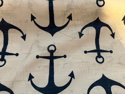 Nautical Anchor Cotton Canvas Fabric 54"+ Wide – Navy Anchors on Vintage Maritime Background