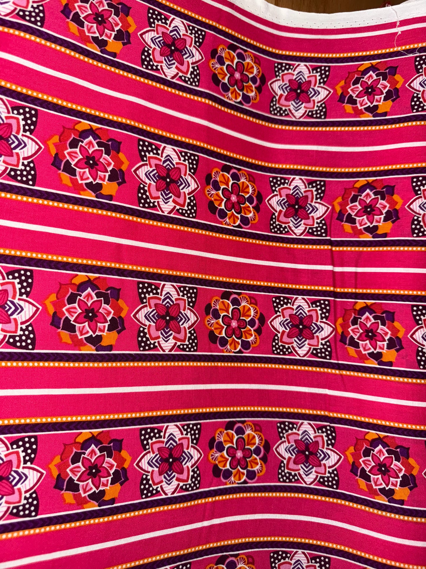 Robert Kaufman Dottie Pop Quilting Cotton – Pink Retro Floral Stripe | 44/45" Wide
