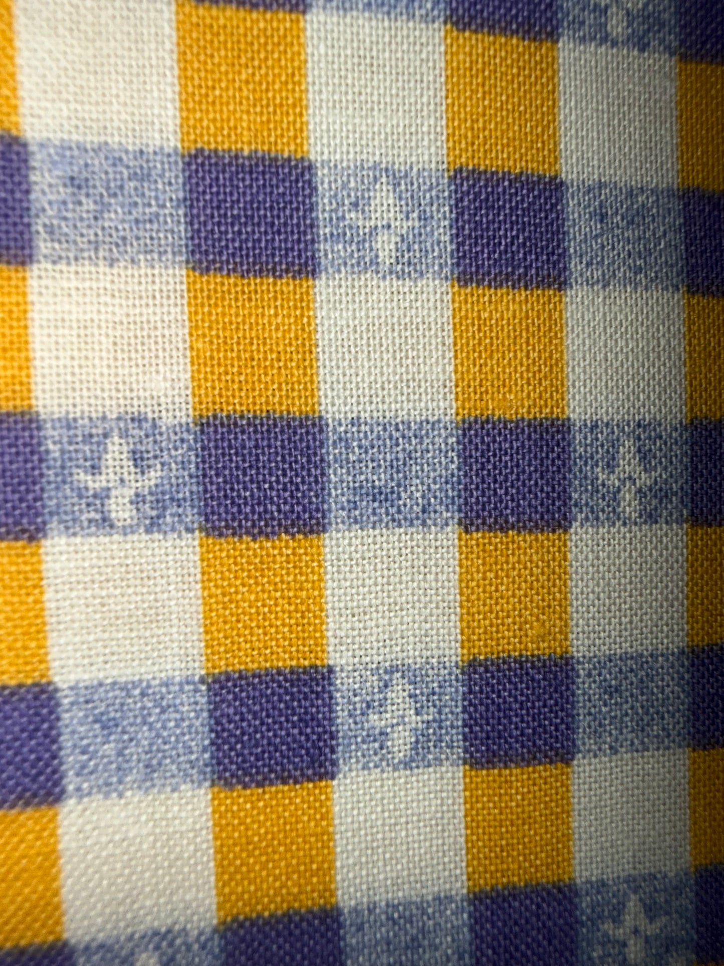 Purple & Gold Gingham Check Quilting Cotton Fabric – Fleur-de-Lis Accent – 44/45" Wide