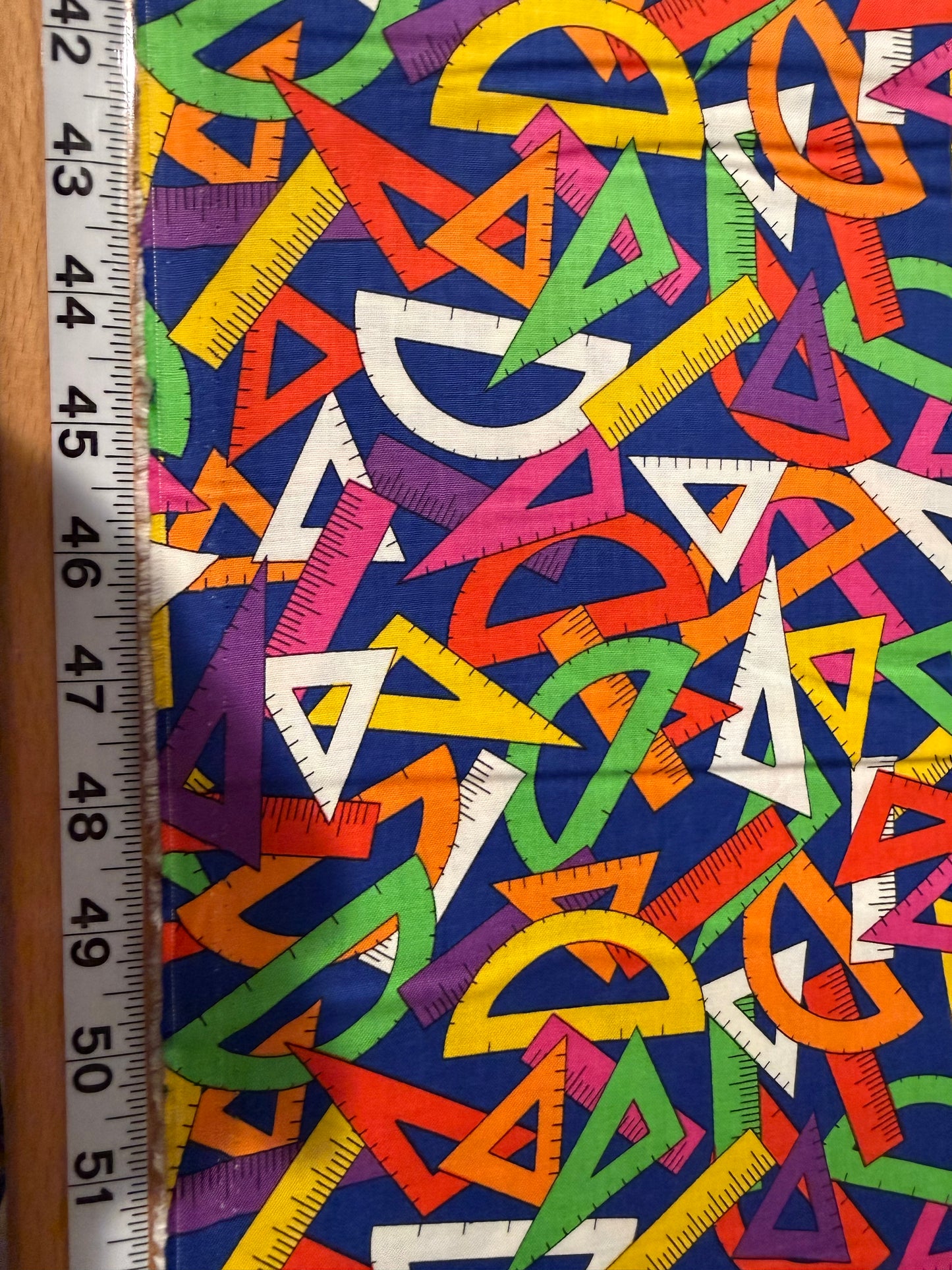 Blank Quilting "Geometry Tools" Quilt Cotton Fabric – 44/45" Wide – Colorful Rulers & Protractors on Blue