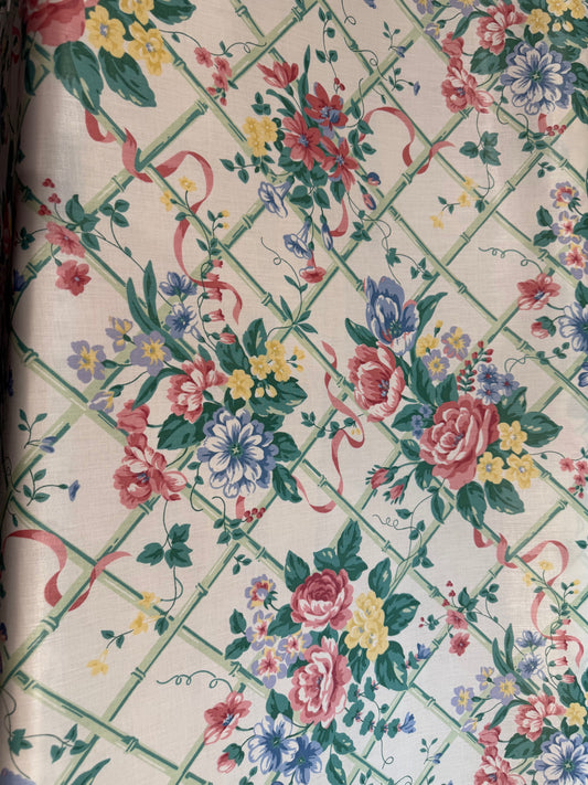 Waverly Vintage Floral Trellis Cotton Fabric – Scotchgard Finish | 54+ Inches Wide | Apparel & Home Décor