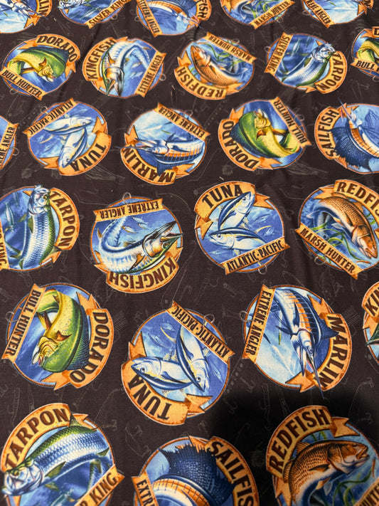 Blank Quilting Reel Fun Fishing Quilting Cotton Fabric – Sport Fish & Saltwater Angler Print – 44/45" Wide
