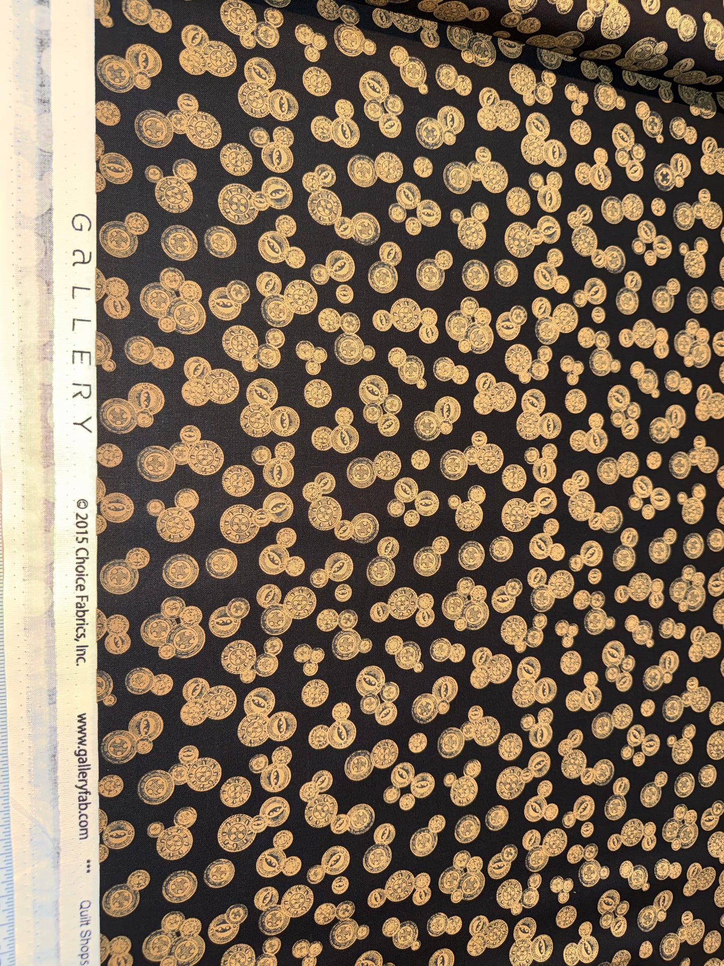Gallery Fabrics Vintage Sewing Buttons Quilting Cotton Fabric – Bronze Button Toss on Black – 44/45" Wide