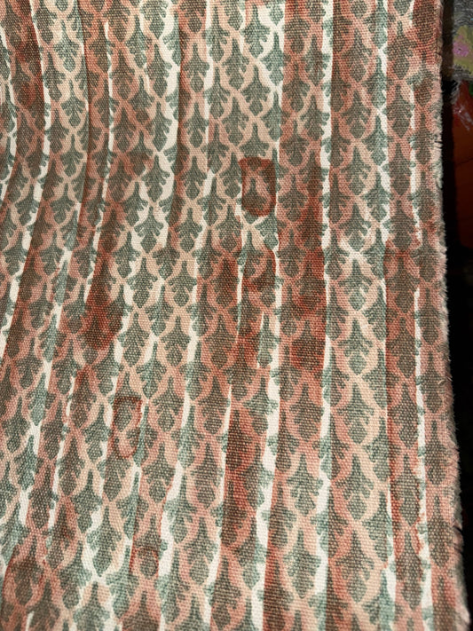 Vintage-Style Coral & Sage Medallion Cotton Canvas Fabric 56"+ Wide – Medium Weight Home Décor Fabric